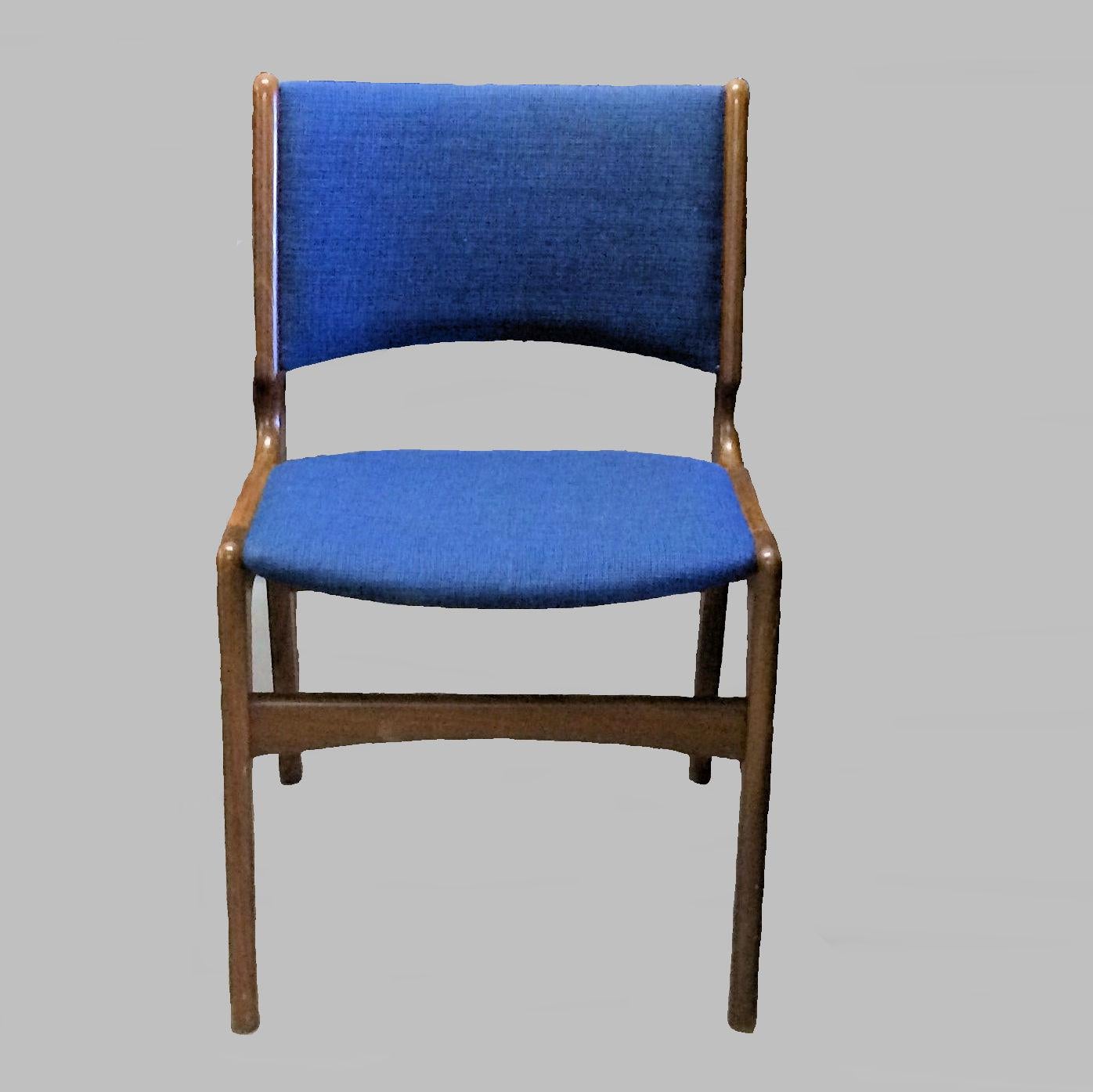 Set of ten refinished Erik Buch dining chairs made by Oddense Maskinsnedkeri.

The chairs feature a solid teak frame and are as all of Erik Buchs chairs characterized by high-quality materials, solid craftsmanship, Scandinavian aesthetic and not
