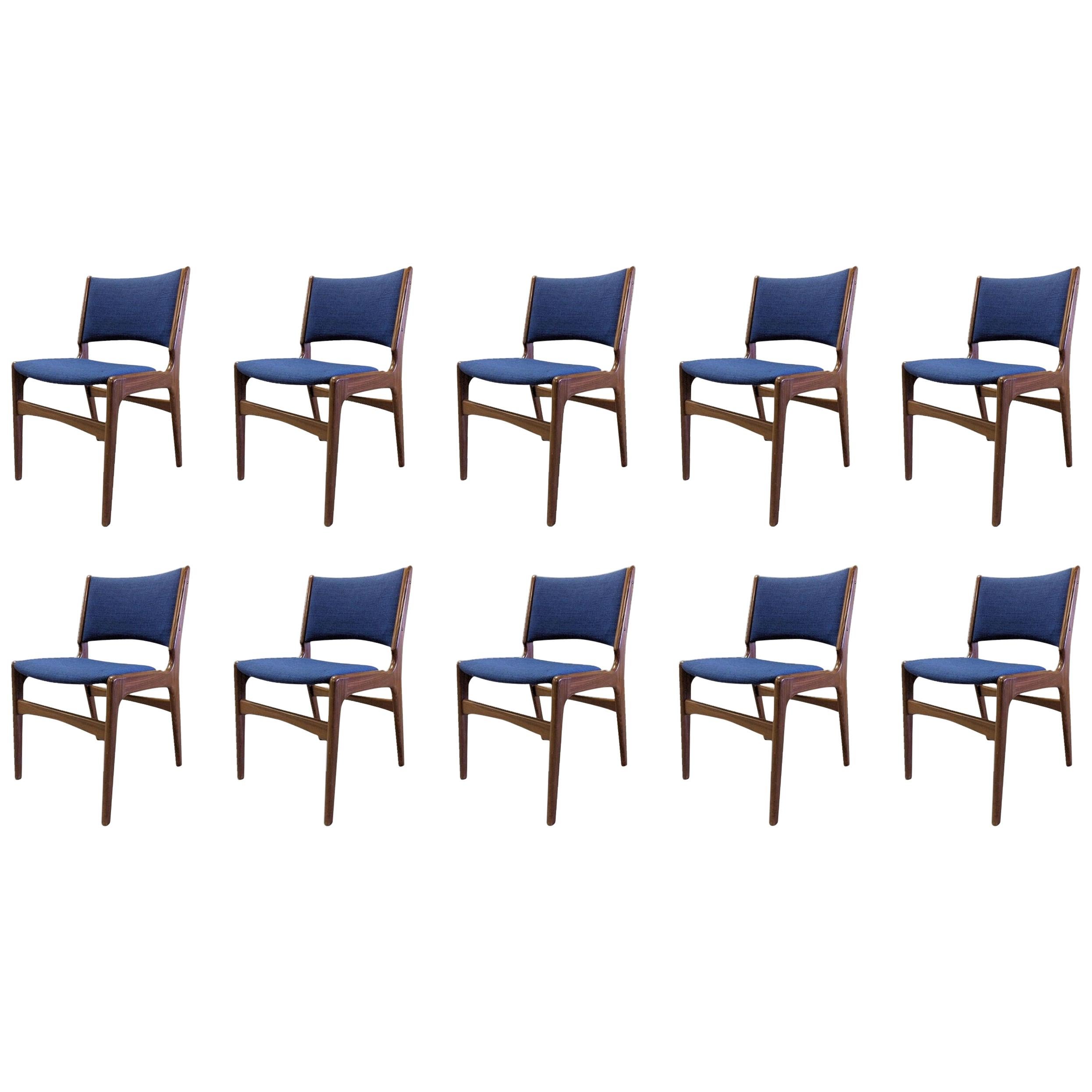 1960s Ten Refinished Erik Buch Dining Chairs in Solid Teak, Inc. Re-Upholstery