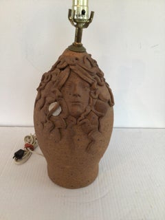 1960s Terra Cotta Face Table Lamp