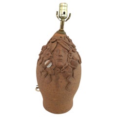 1960s Terra Cotta Face Table Lamp
