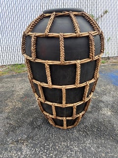 1960s Terracotta Rattan Floor Vase