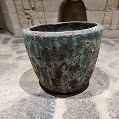 1960s Terracotta Volcanic Green Lava Glazed Planter