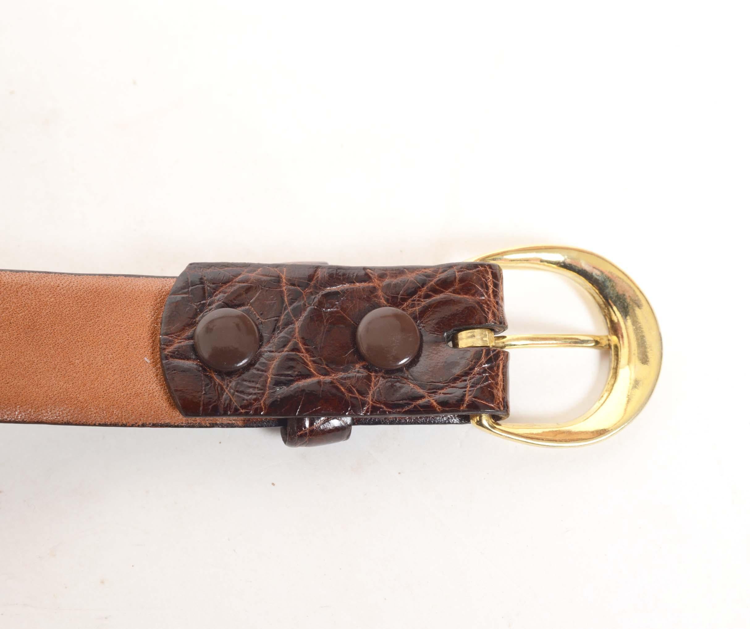 1960s Tex Tan Brown Alligator Skin Belt In Good Condition For Sale In valatie, NY