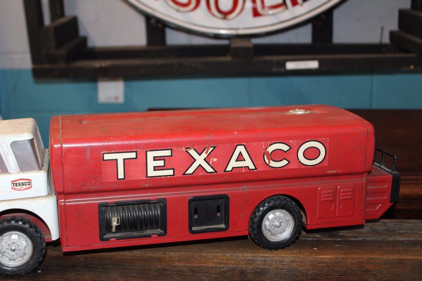 Mid-Century Modern 1960s Texaco Oil Gas Metal Toy Tanker Truck