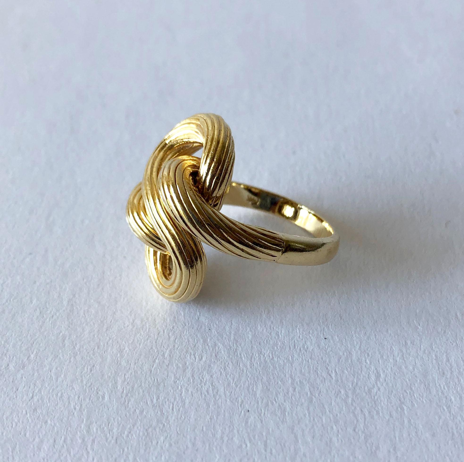 Modernist 1960s Textured 14 Karat Gold Love Knot Cocktail Ring