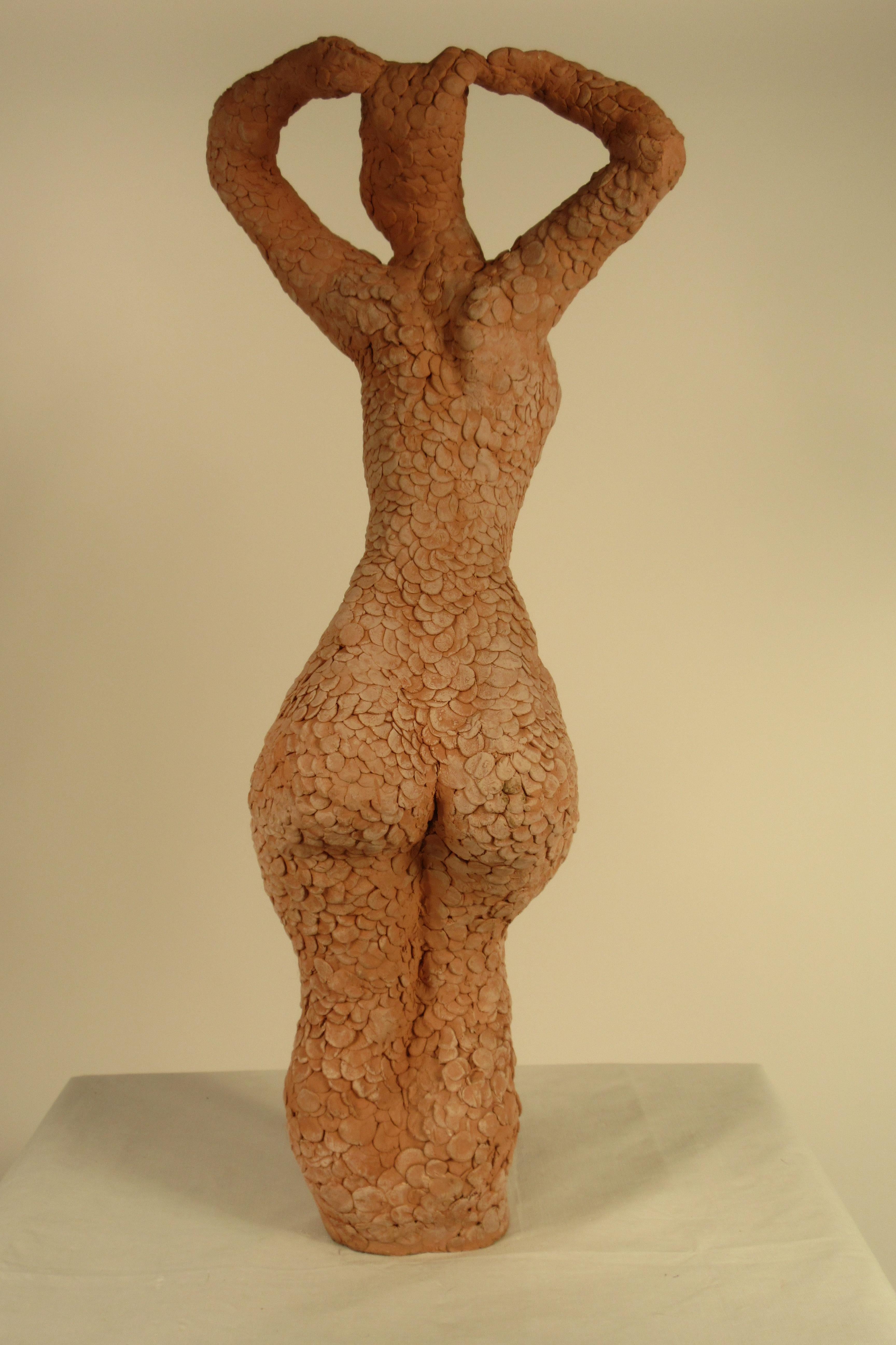 1960s Textured Clay Sculpture of Nude Woman 3