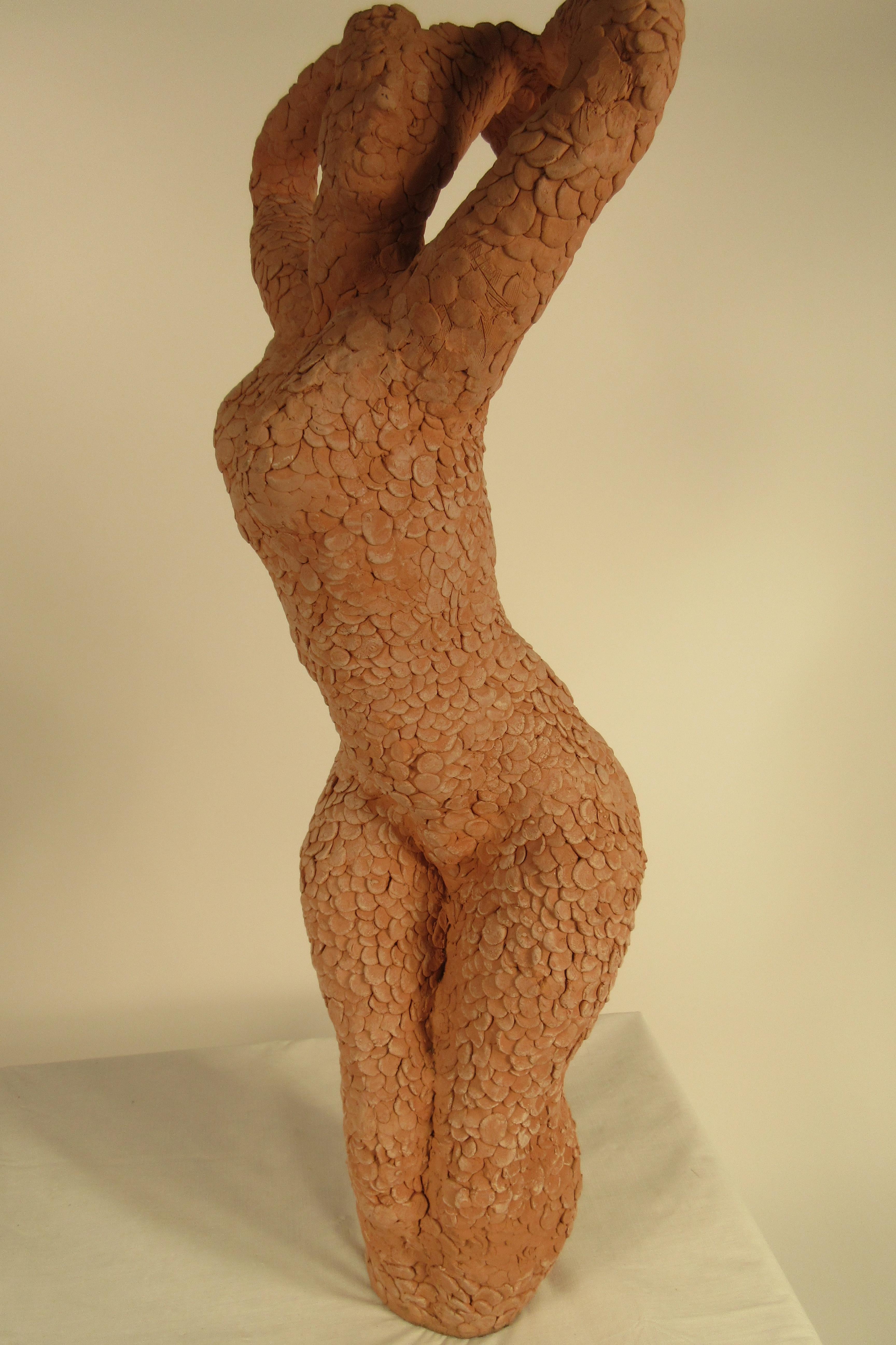 1960s Textured Clay Sculpture of Nude Woman 4