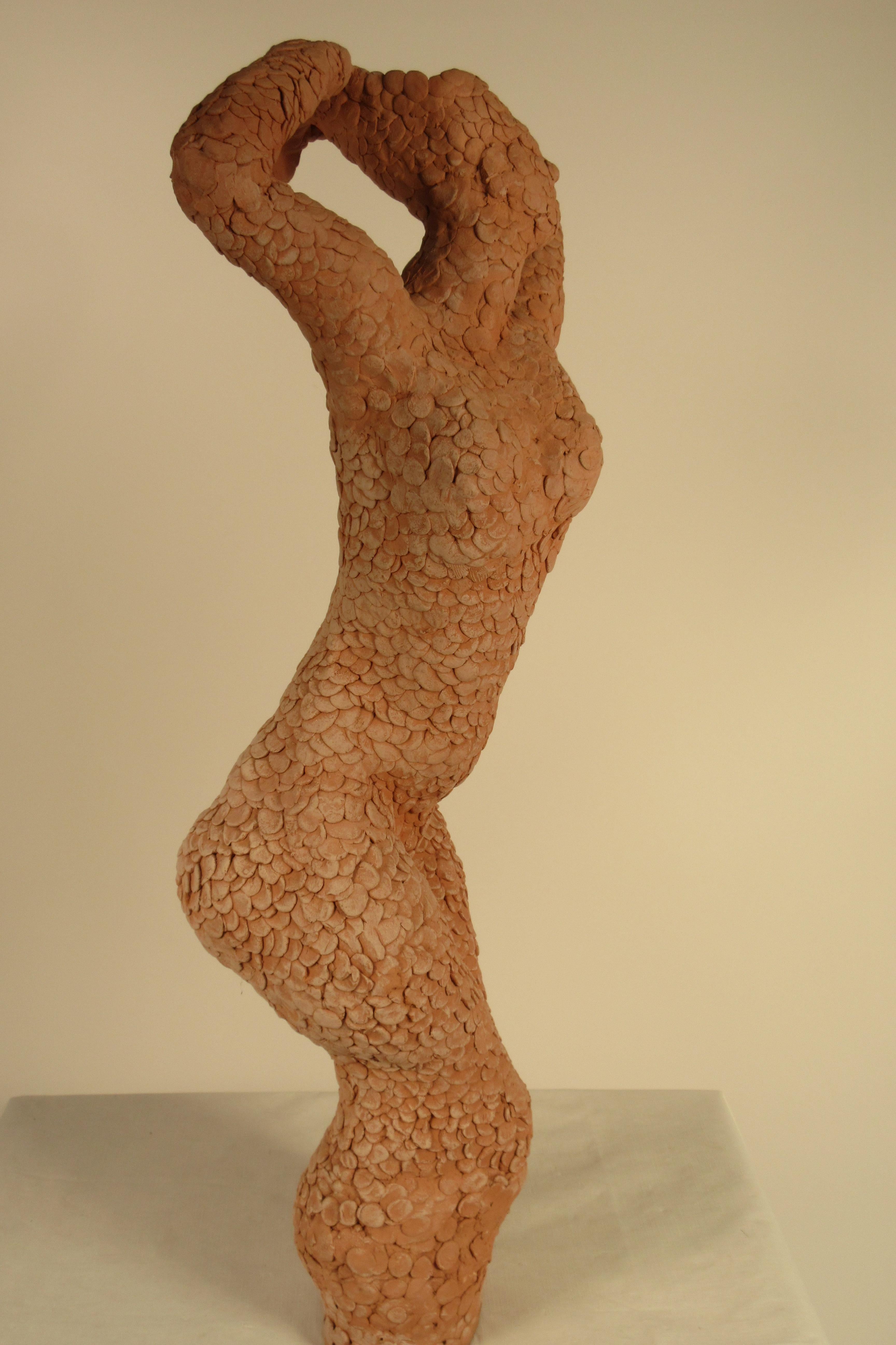 Mid-20th Century 1960s Textured Clay Sculpture of Nude Woman
