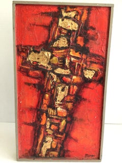 1960s Textured Oil Painting on Board of Christian Cross