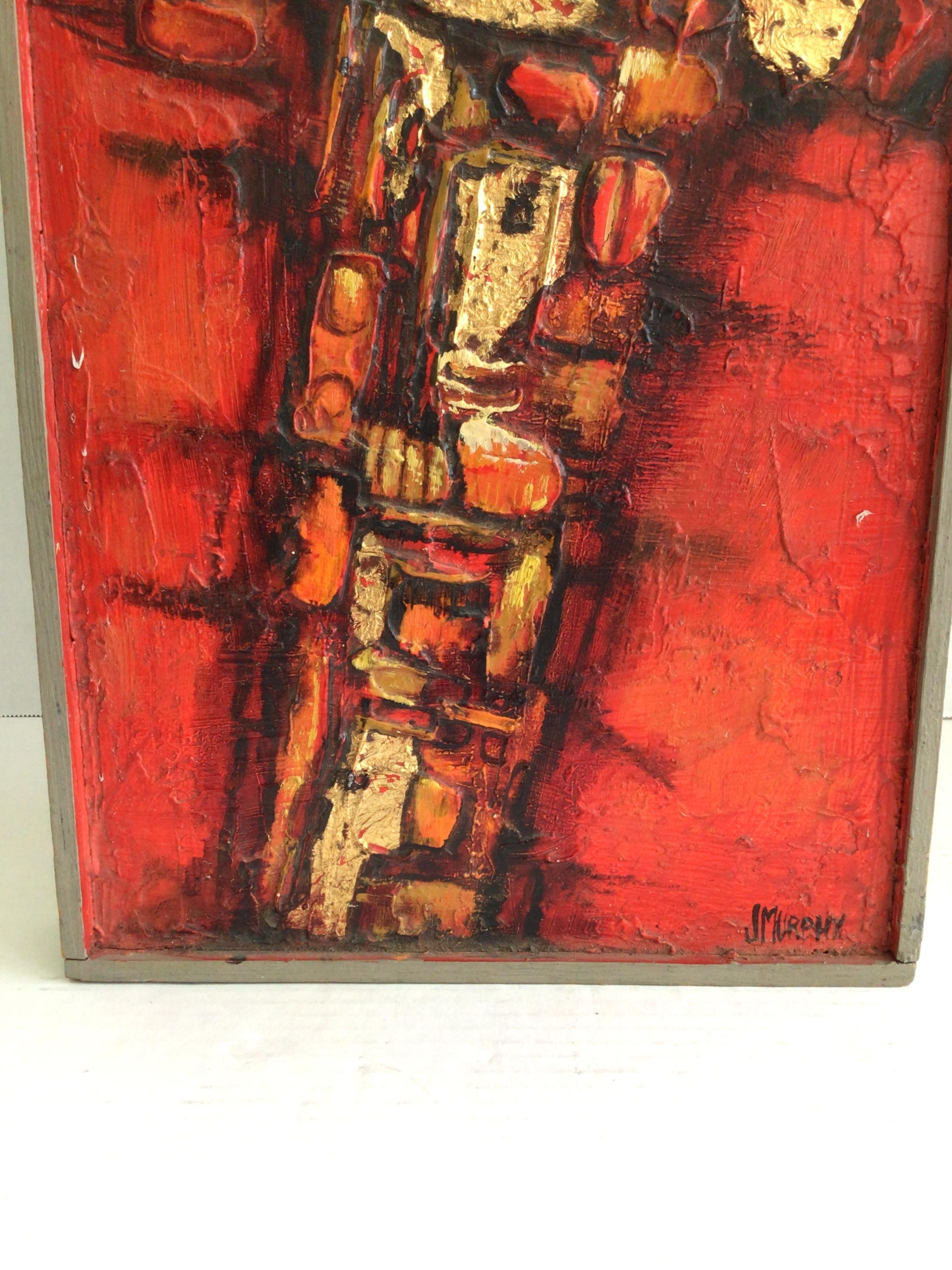 1960s Textured Oil Painting on Board of Christian Cross In Good Condition For Sale In Tarrytown, NY
