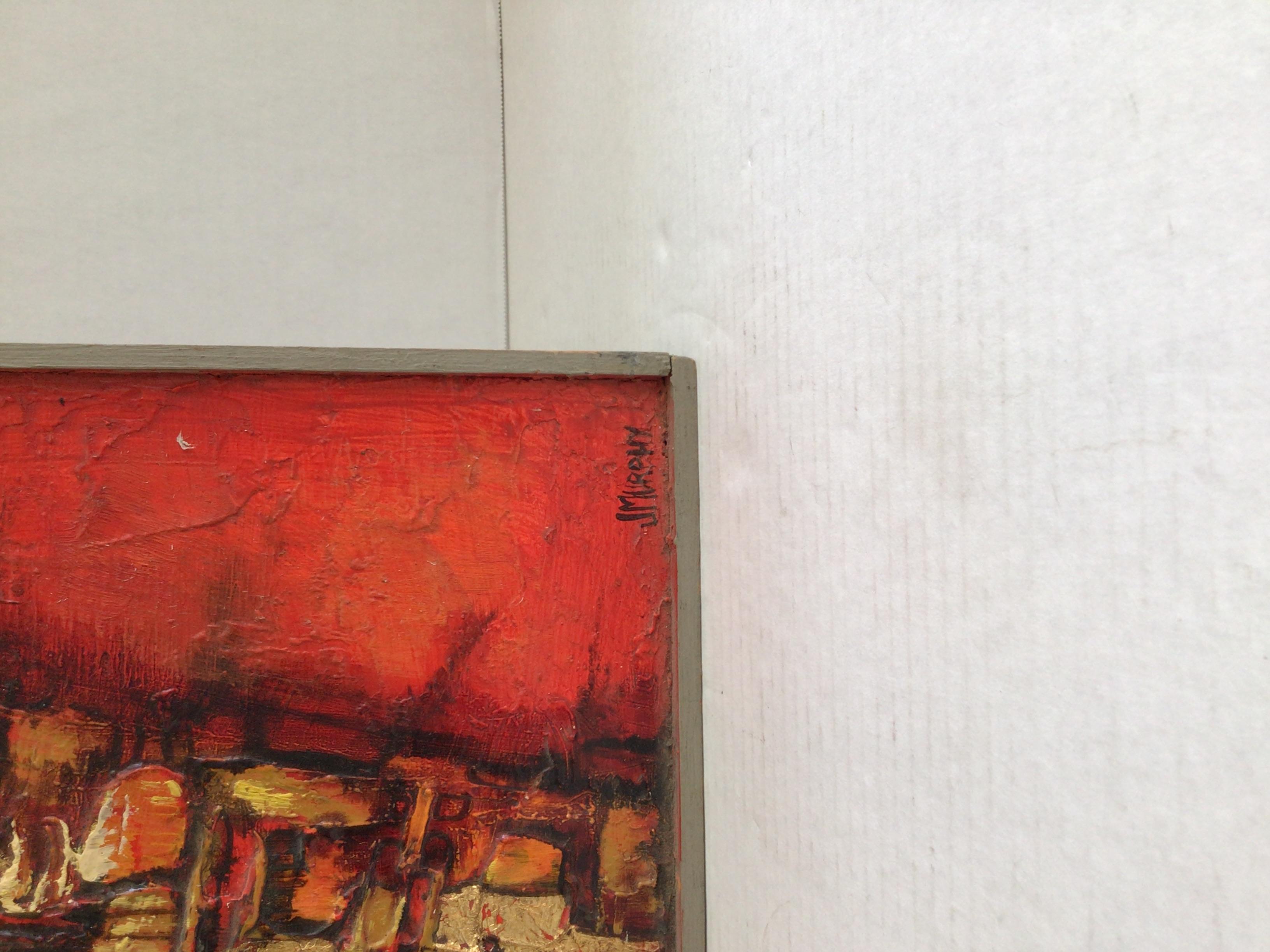 Wood 1960s Textured Oil Painting on Board of Christian Cross For Sale