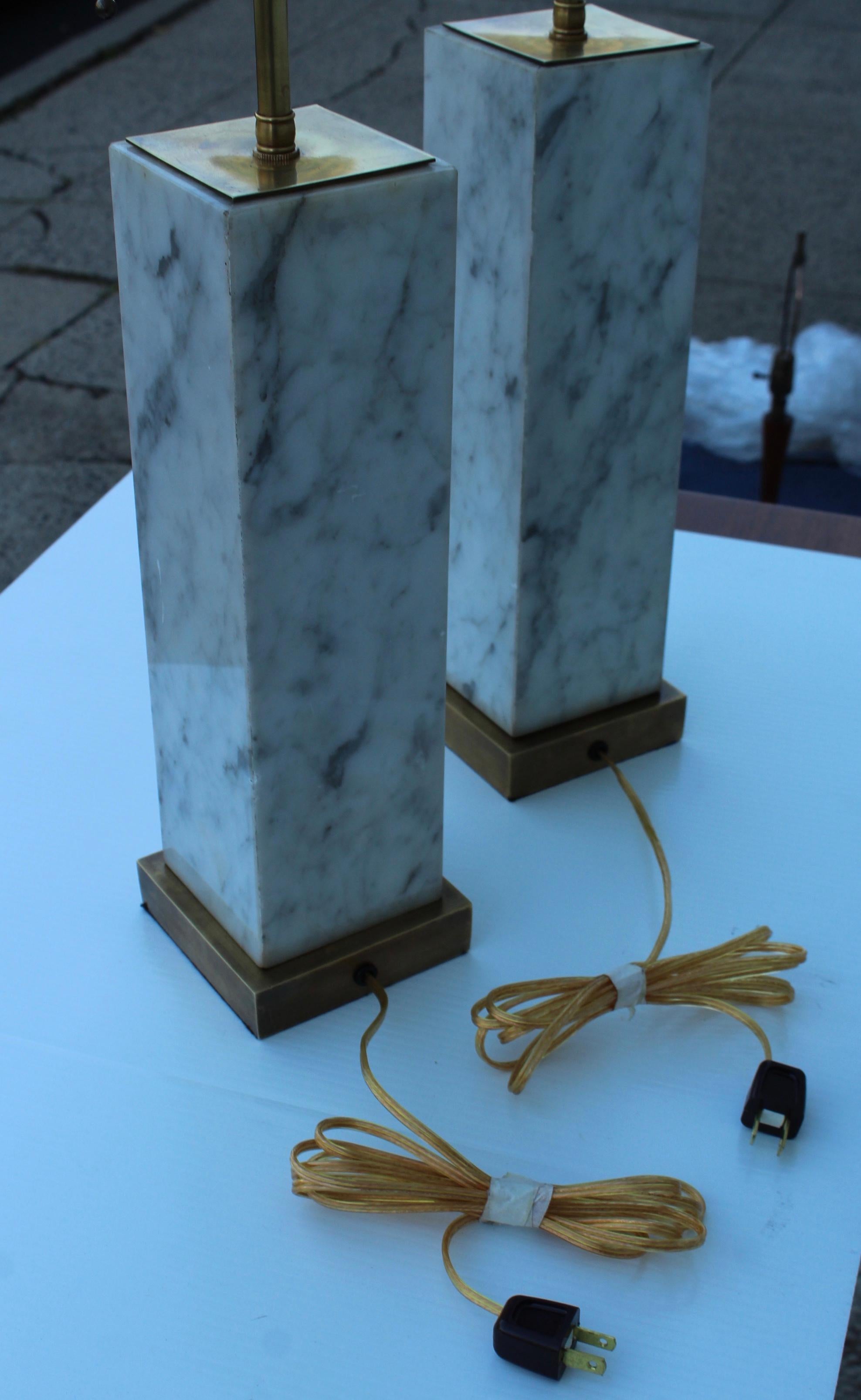 1960's T.H. Robsjohn Gibbings Style Brass and Marble Table Lamps For Sale 4