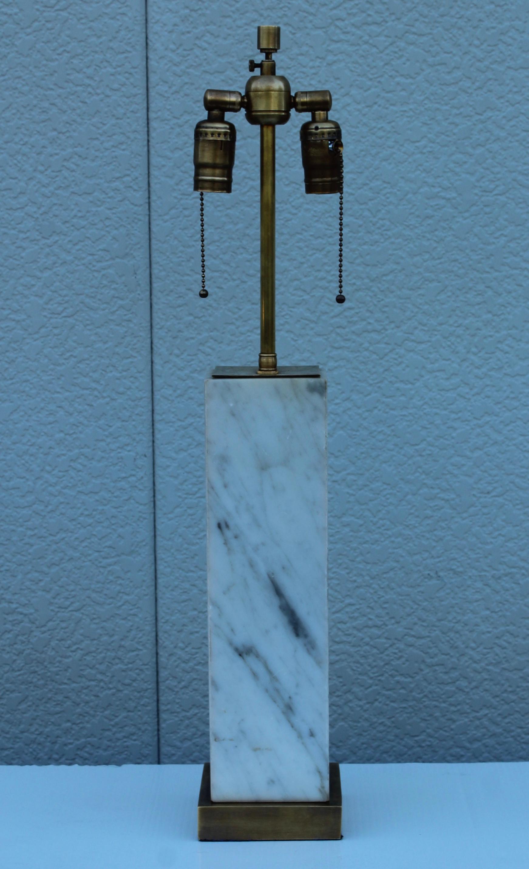 1960's T.H. Robsjohn Gibbings Style Brass and Marble Table Lamps For Sale 6