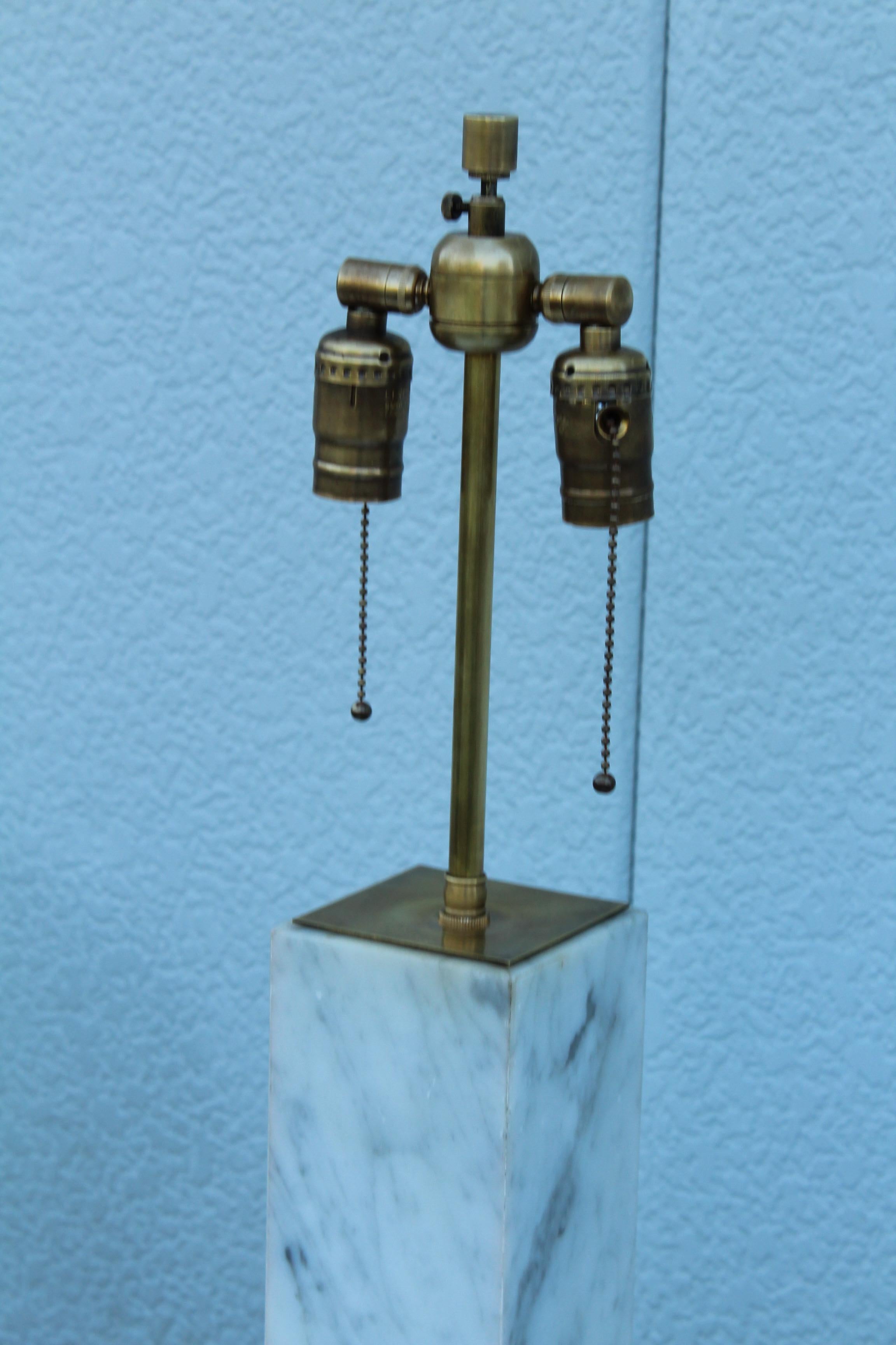 1960's T.H. Robsjohn Gibbings Style Brass and Marble Table Lamps For Sale 7