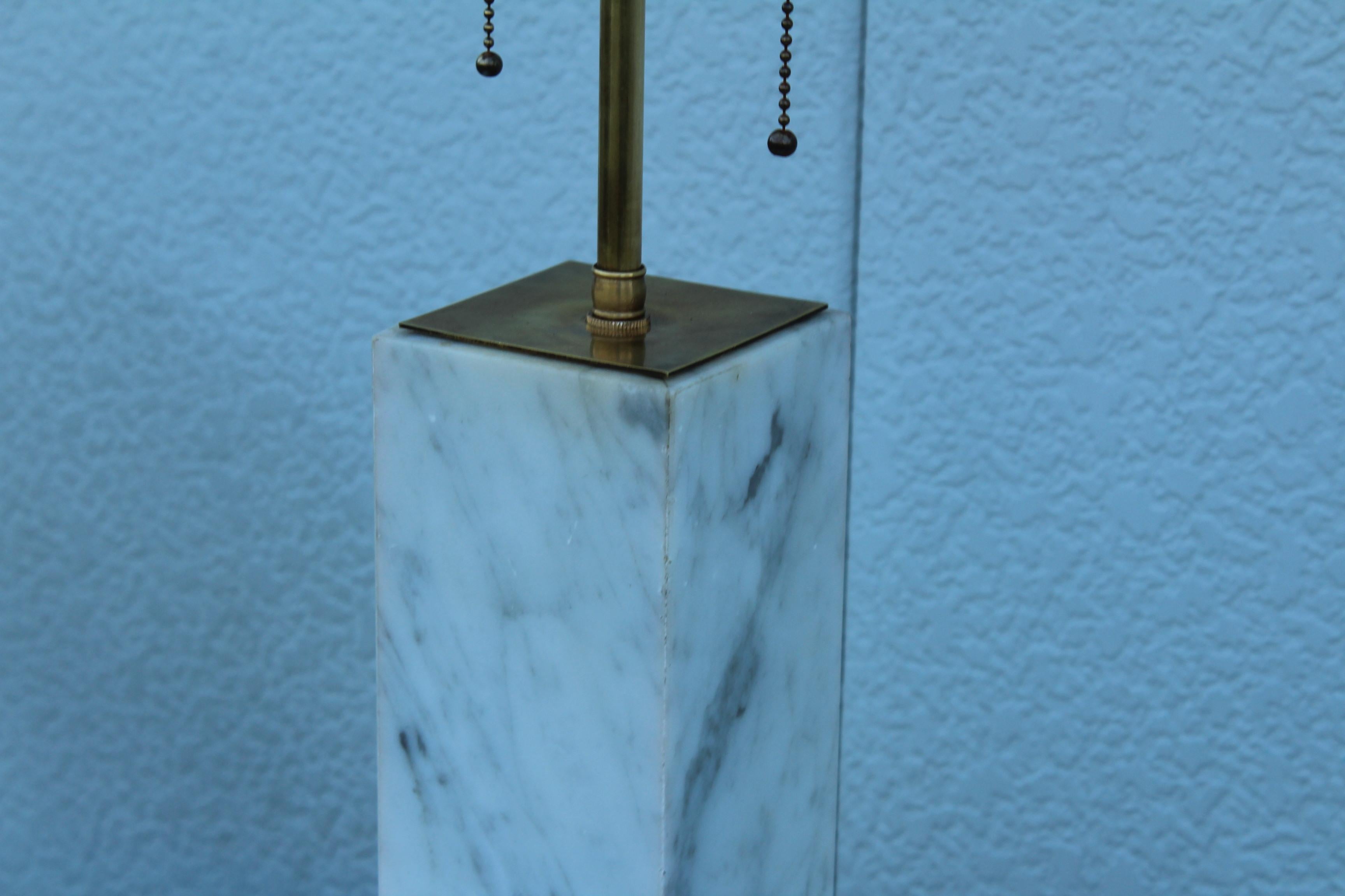 1960's T.H. Robsjohn Gibbings Style Brass and Marble Table Lamps For Sale 8