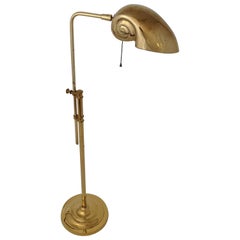 1960s Thick Casted Brass Conch Shade Height Adjustable Floor Lamp, USA