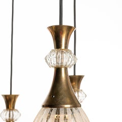 1960s Thick Glass and Brass Pendant