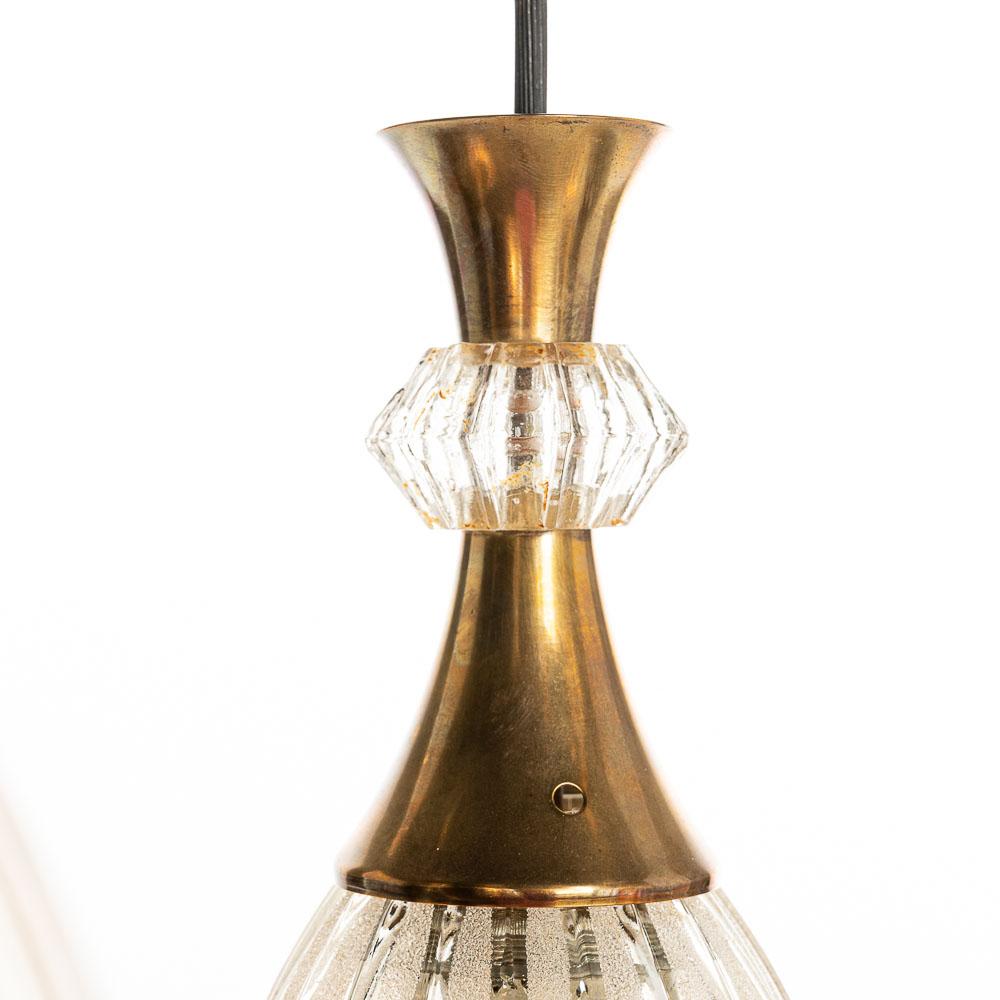 1960s Thick Glass and Brass Pendant For Sale 1
