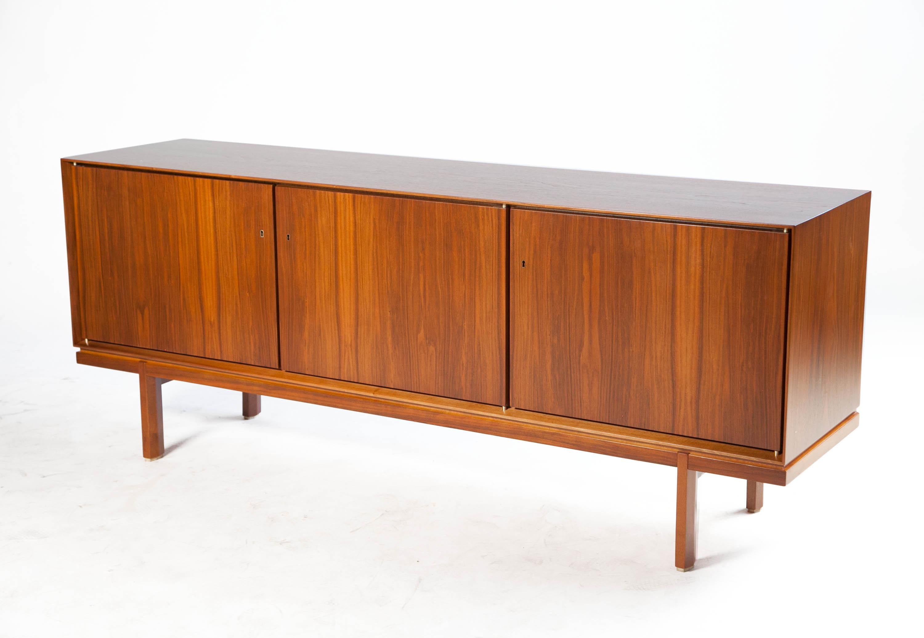 1960s Thin Edge Three Door Walnut Credenza, Mid Century Danish For Sale 4