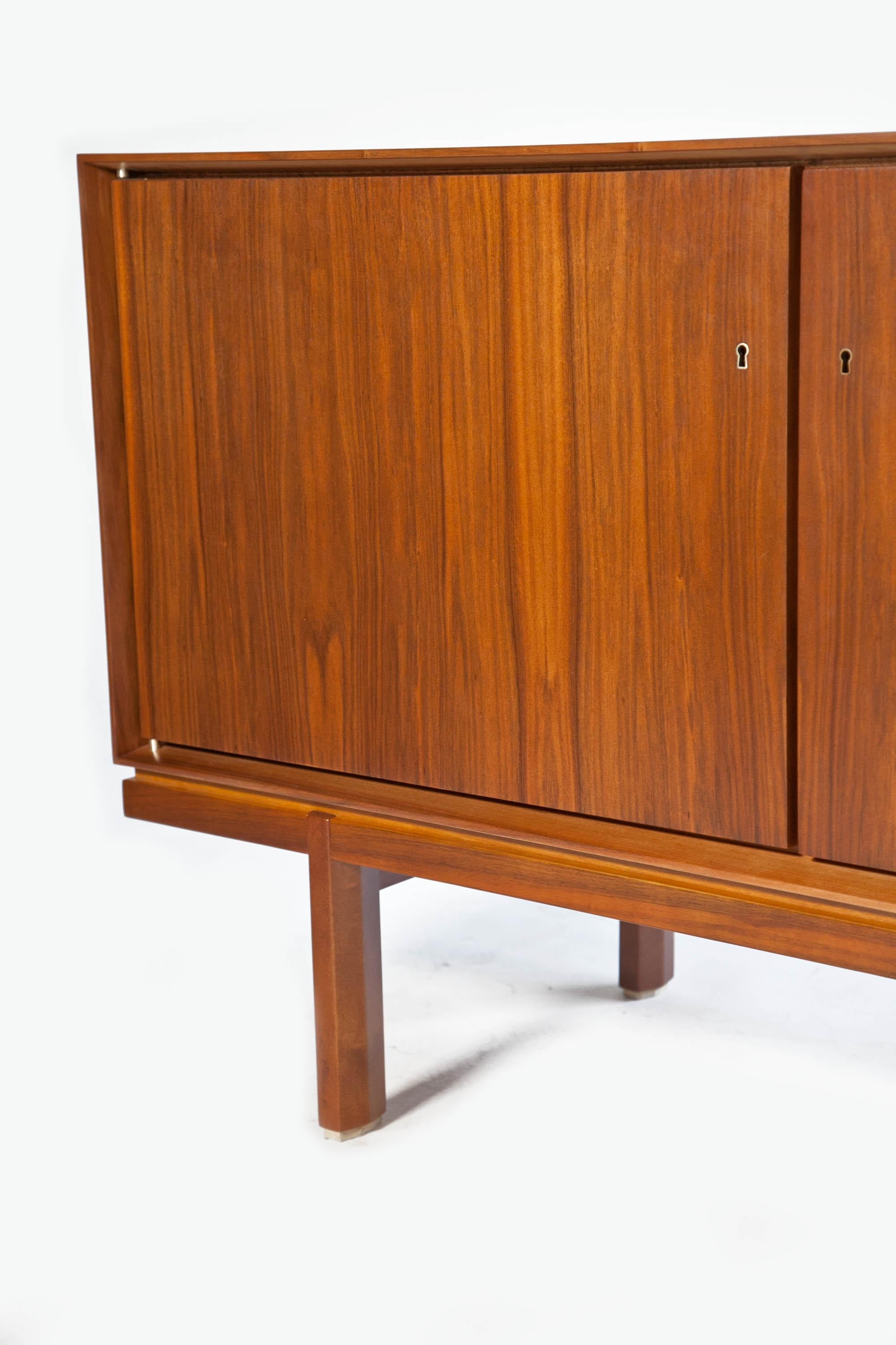 1960s Thin Edge Three Door Walnut Credenza, Mid Century Danish For Sale 8