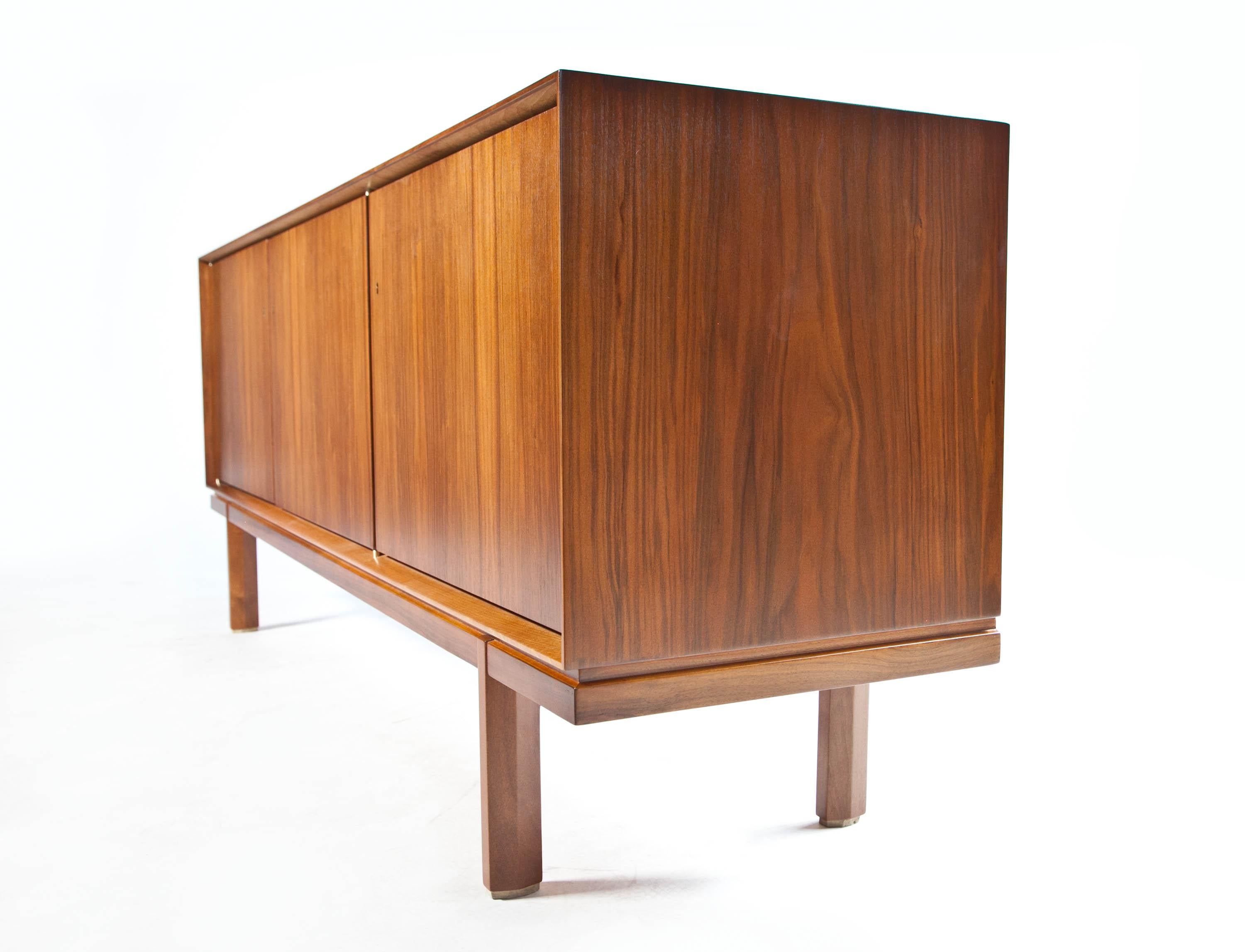 1960s Thin Edge Three Door Walnut Credenza, Mid Century Danish For Sale 11