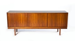 1960s Thin Edge Three Door Walnut Credenza, Mid Century Danish