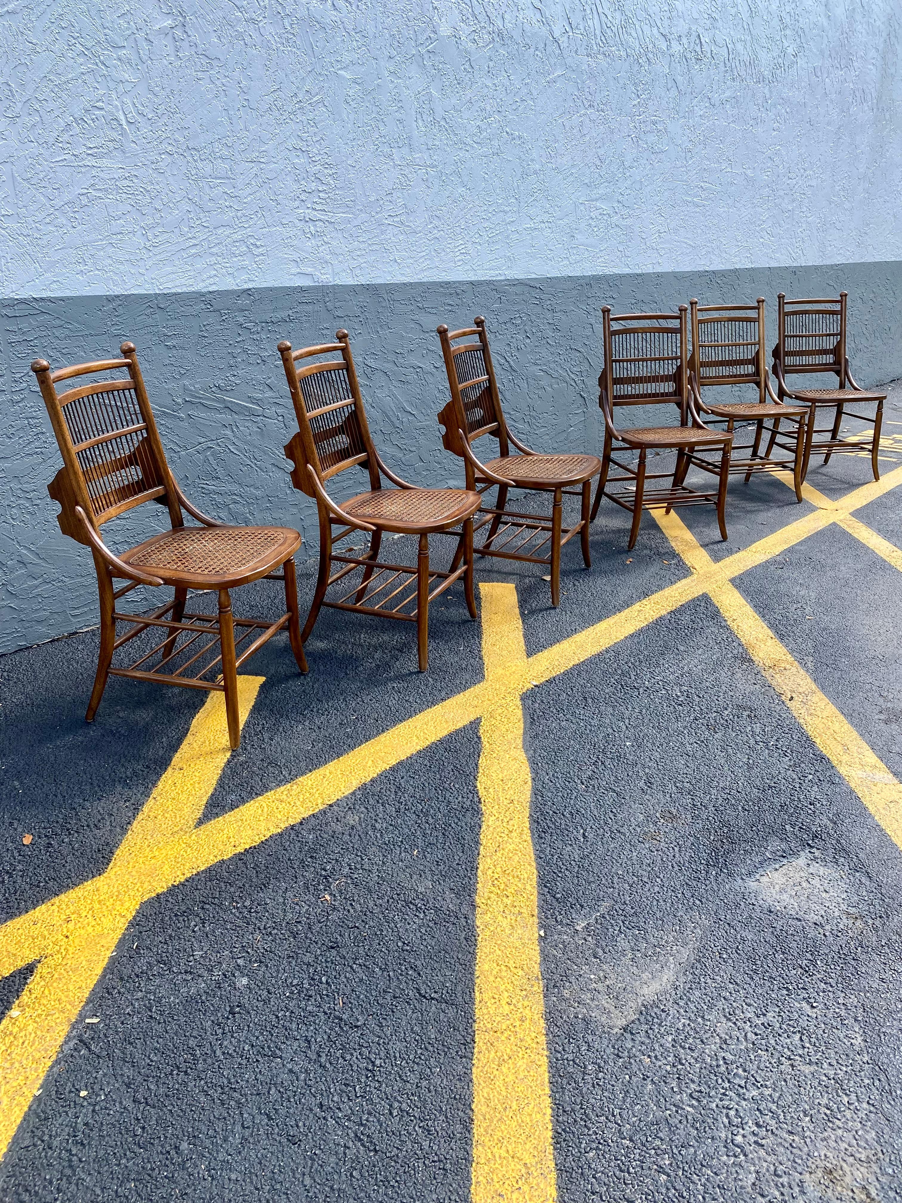 1960s Thomasville Cane Slatted Wood Dining Chairs. Set of 6 For Sale 6