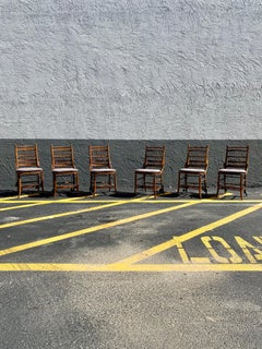 1960s Thomasville Cane Slatted Wood Dining Chairs. Set of 6