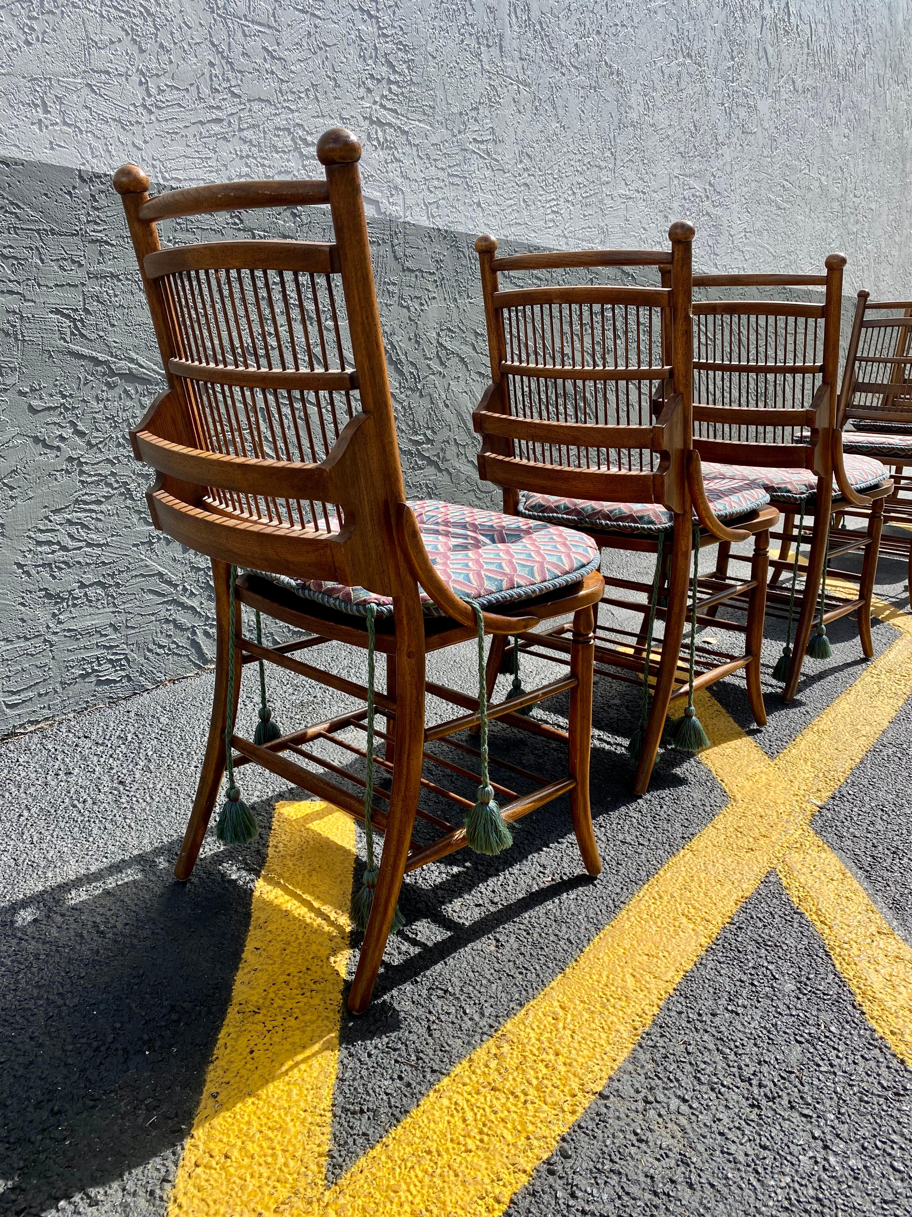 Upholstery 1960s Thomasville Cane Slatted Wood Dining Chairs. Set of 6 For Sale