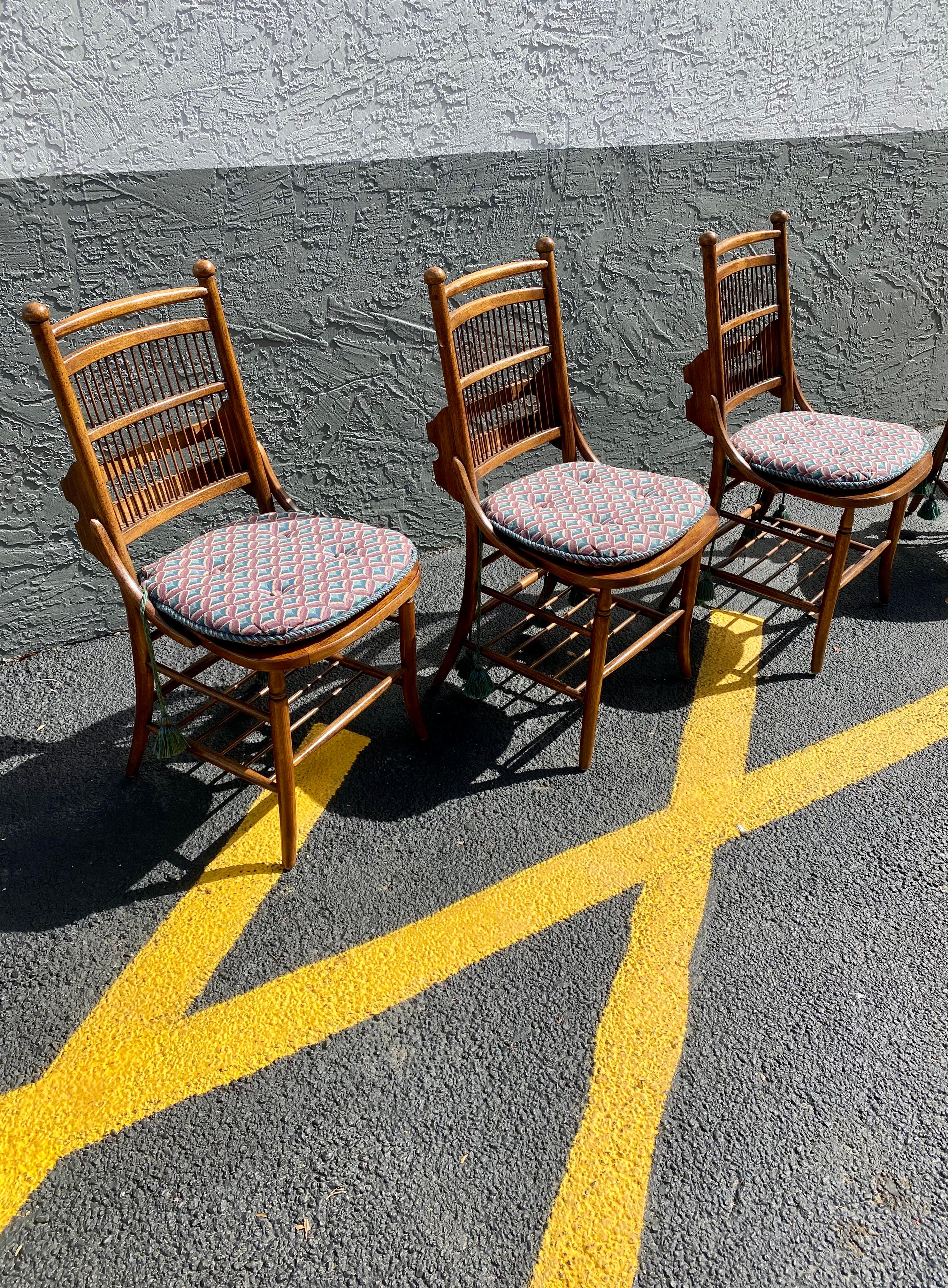 1960s Thomasville Cane Slatted Wood Dining Chairs. Set of 6 For Sale 2