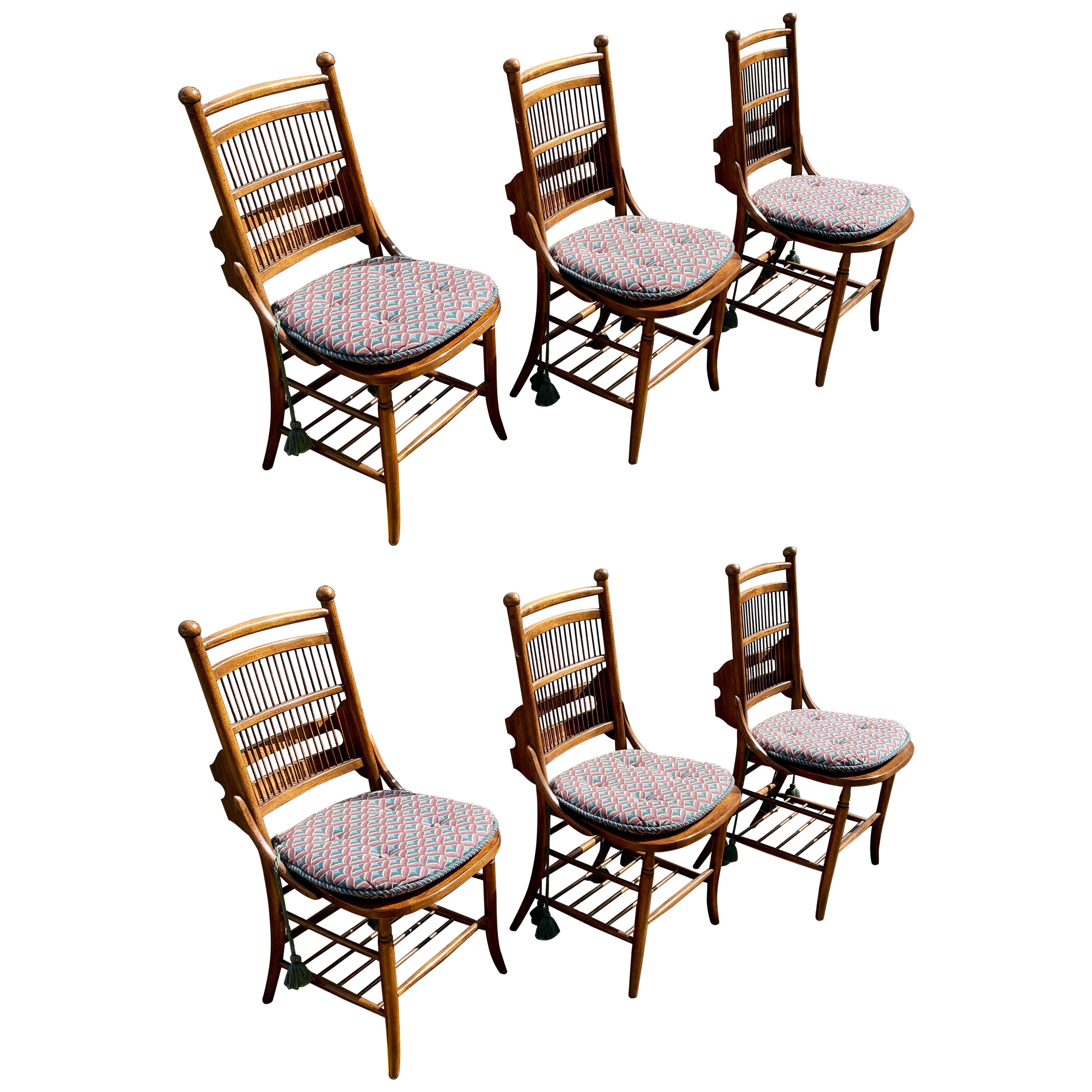 Chaises de salle à manger en bois canné des années 1960 de Thomasville. Ensemble de 6 pièces