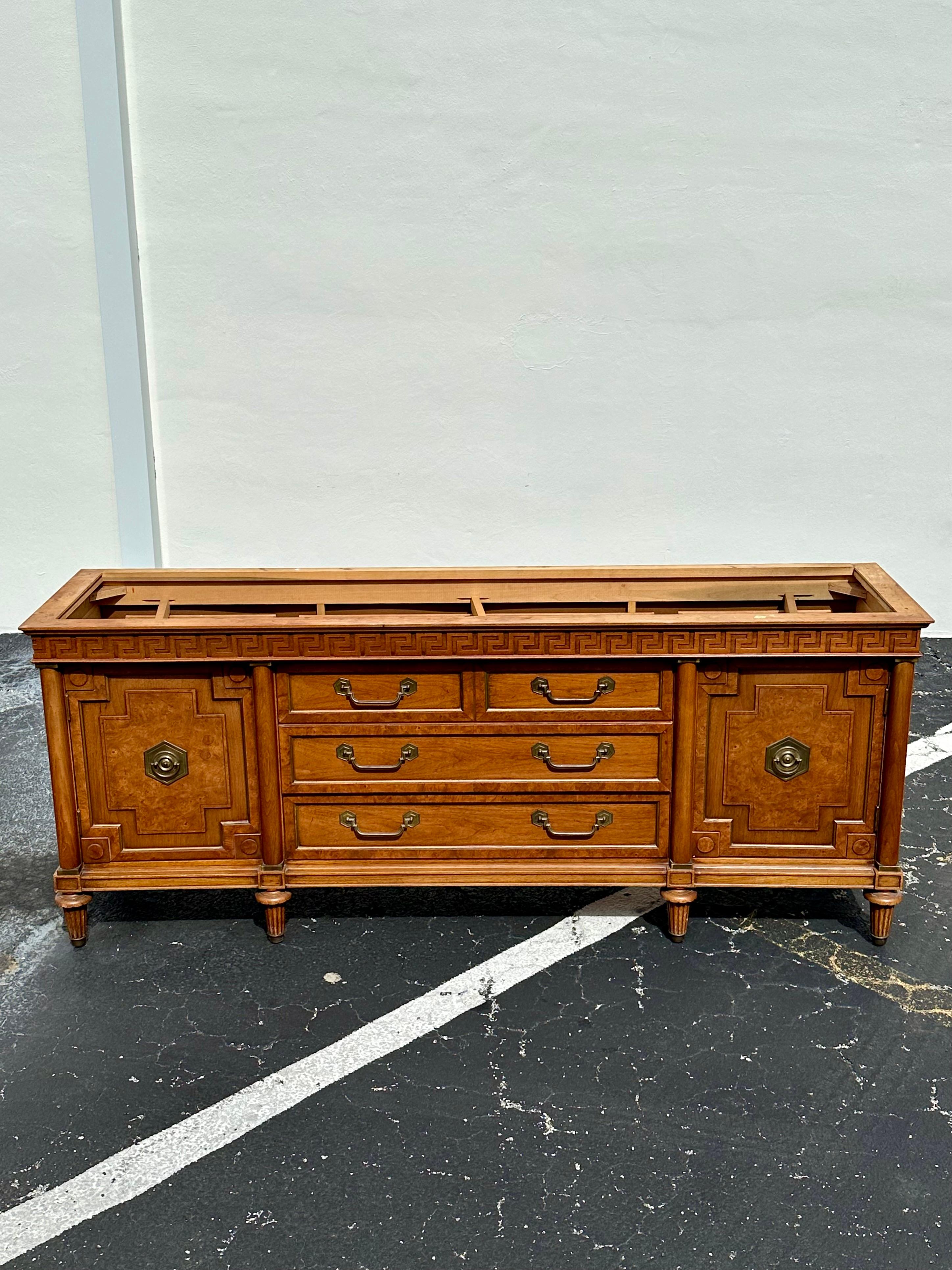 1960s Thomasville White Marble Carved Greek Key Wood Credenza For Sale 4