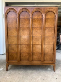 1960s Thomasville Sculptural 'Acrhed' 6 Drawer Tall Dresser Walnut & Olive Burl