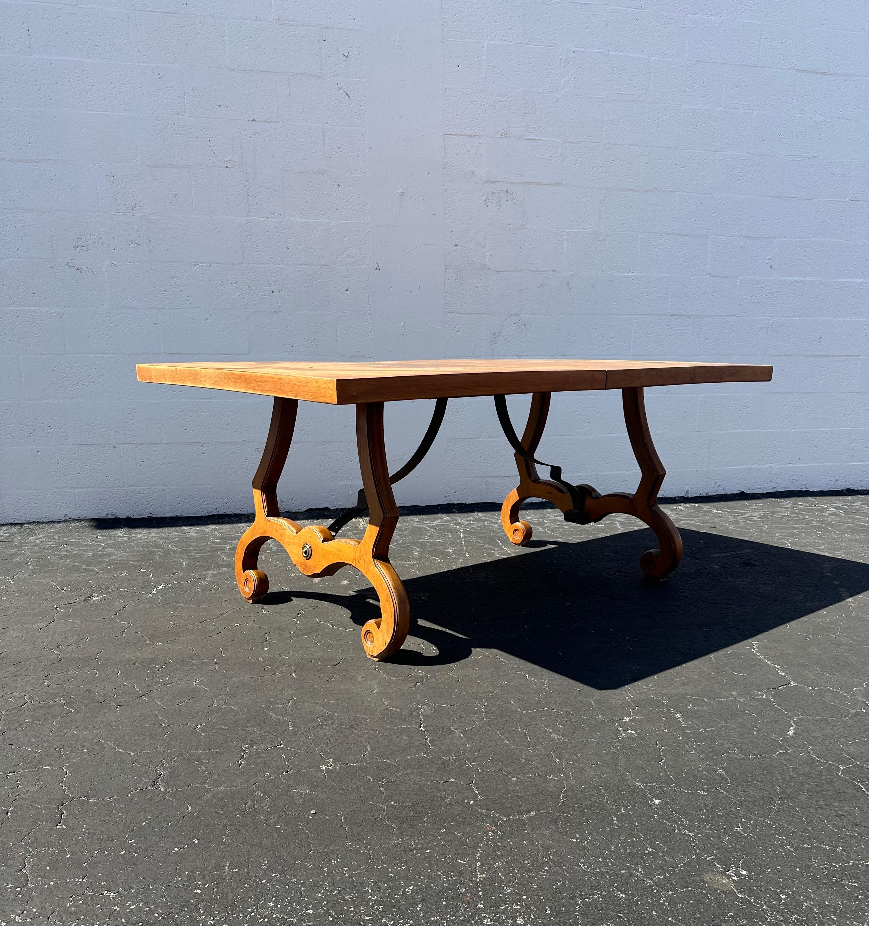 Mid-Century Modern 1960s Thomasville Spanish Baroque Style Wood Iron Dining Table For Sale
