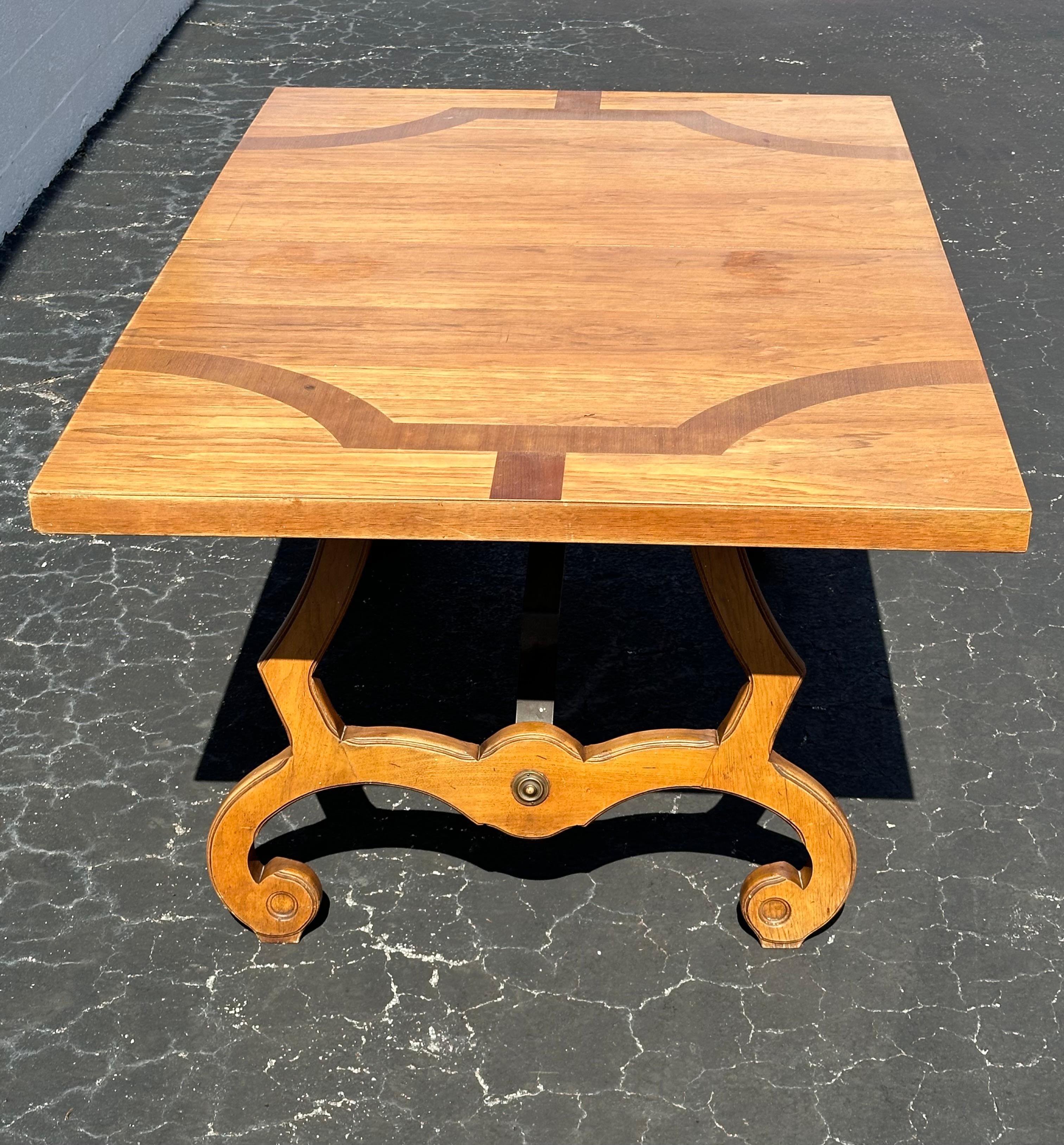 Mid-20th Century 1960s Thomasville Spanish Baroque Style Wood Iron Dining Table For Sale