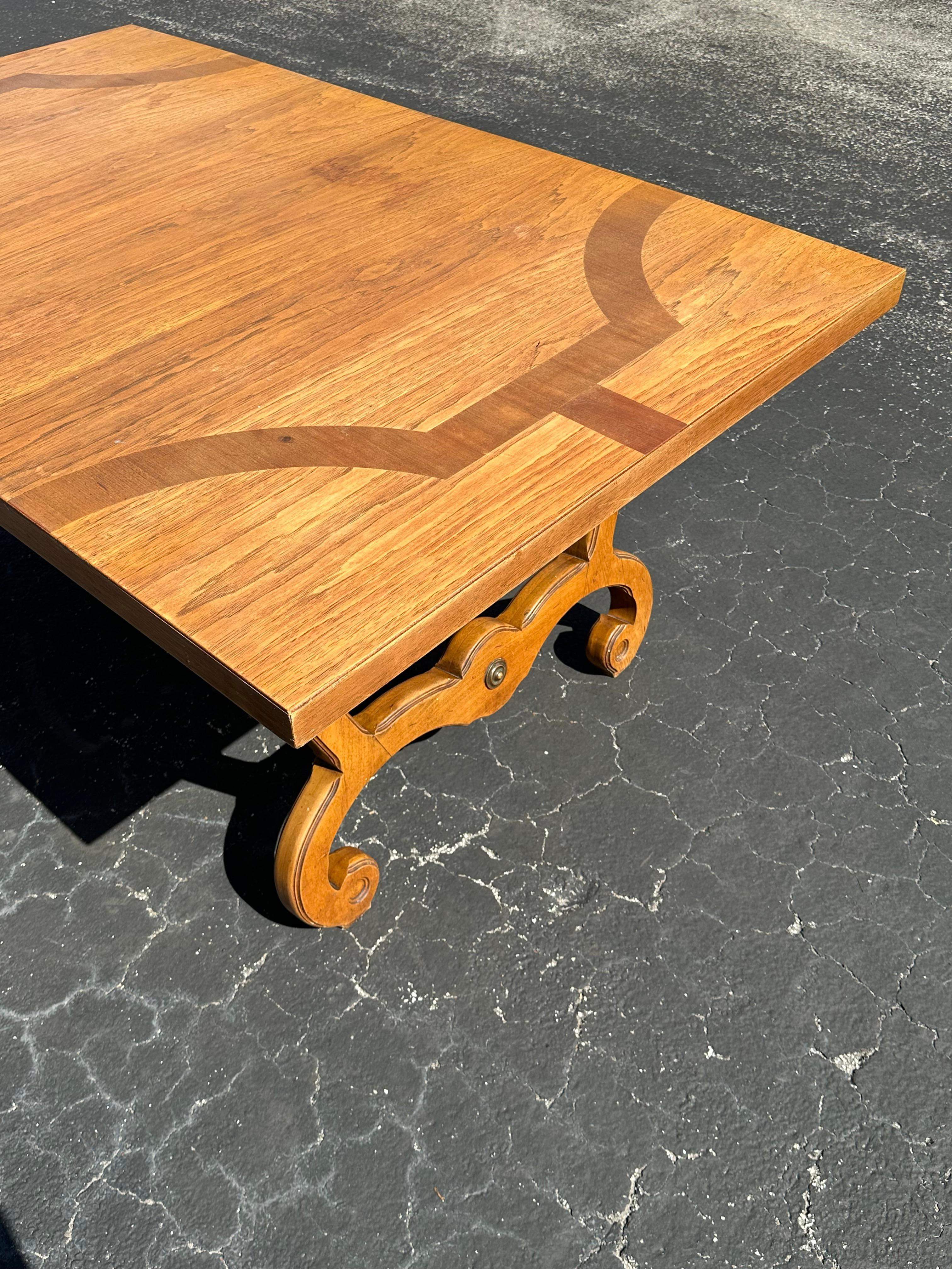 1960s Thomasville Spanish Baroque Style Wood Iron Dining Table For Sale 3