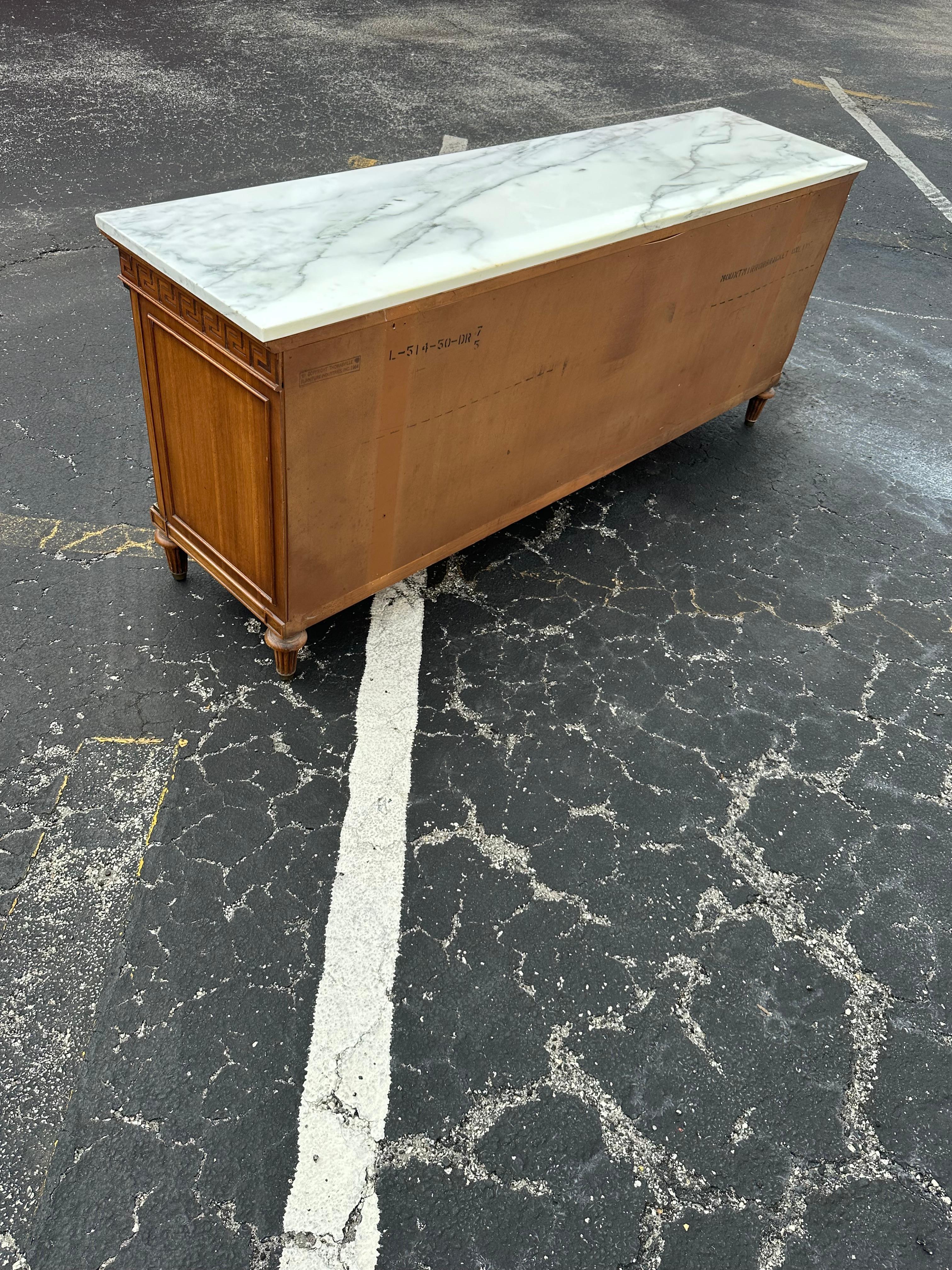 1960s Thomasville White Marble Carved Greek Key Wood Credenza For Sale 3