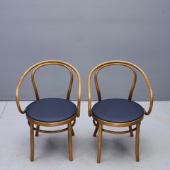 1960s Thonet 209 Le Corbusier Bentwood Armchairs Blue Leather + Beechwood, Pair