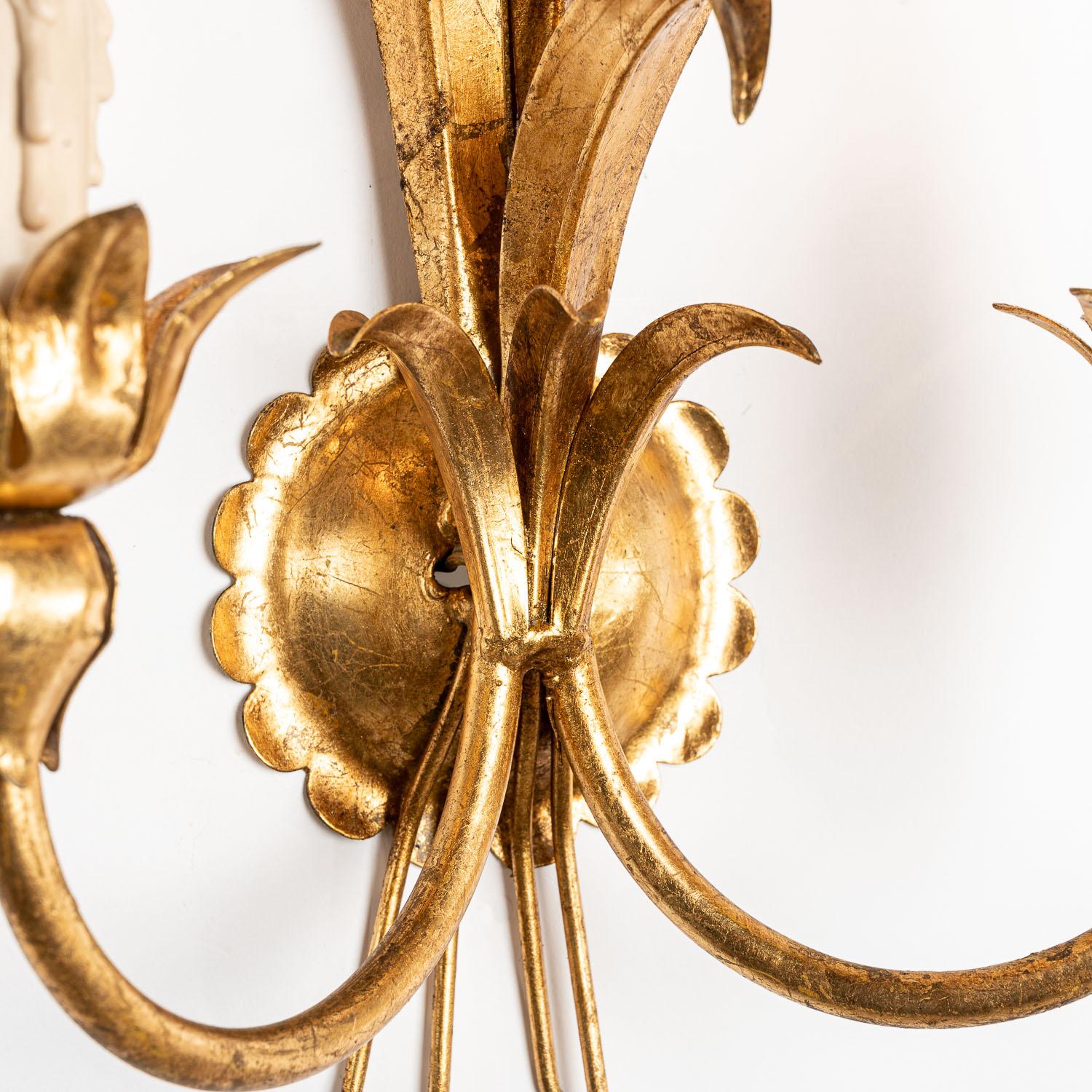1960s Gilt Metal Wheat Wall Sconce, Hollywood Regency  In Good Condition In Schoorl, NL