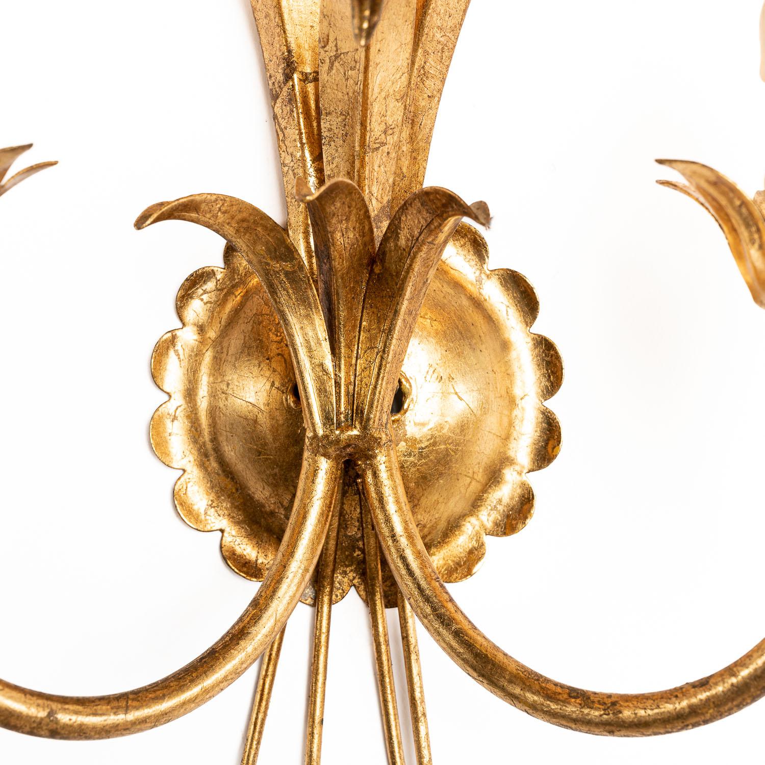 20th Century 1960s Gilt Metal Wheat Wall Sconce, Hollywood Regency  For Sale