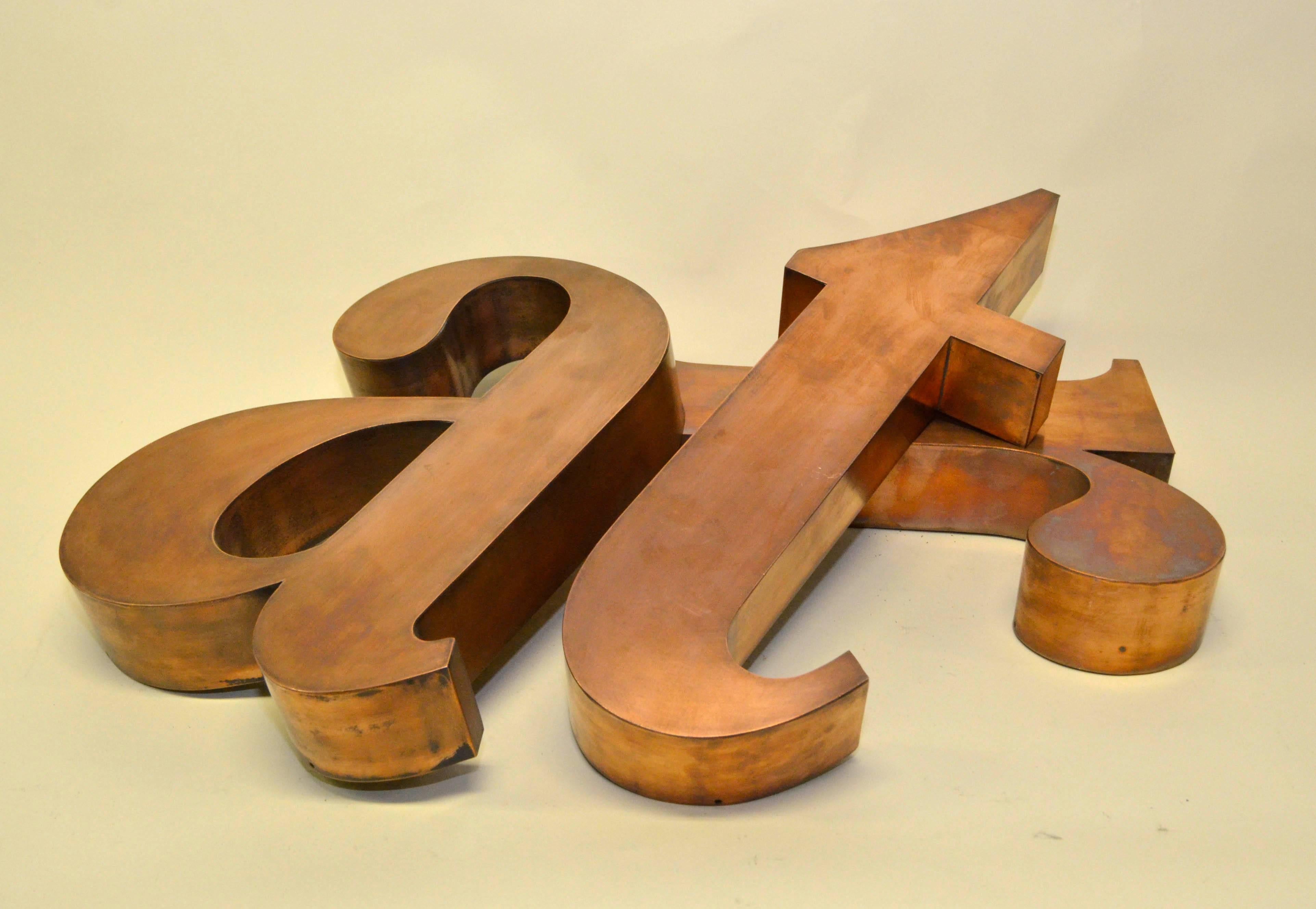 1960s Three Italian Lowercase Italics Letters ART in Copper 6