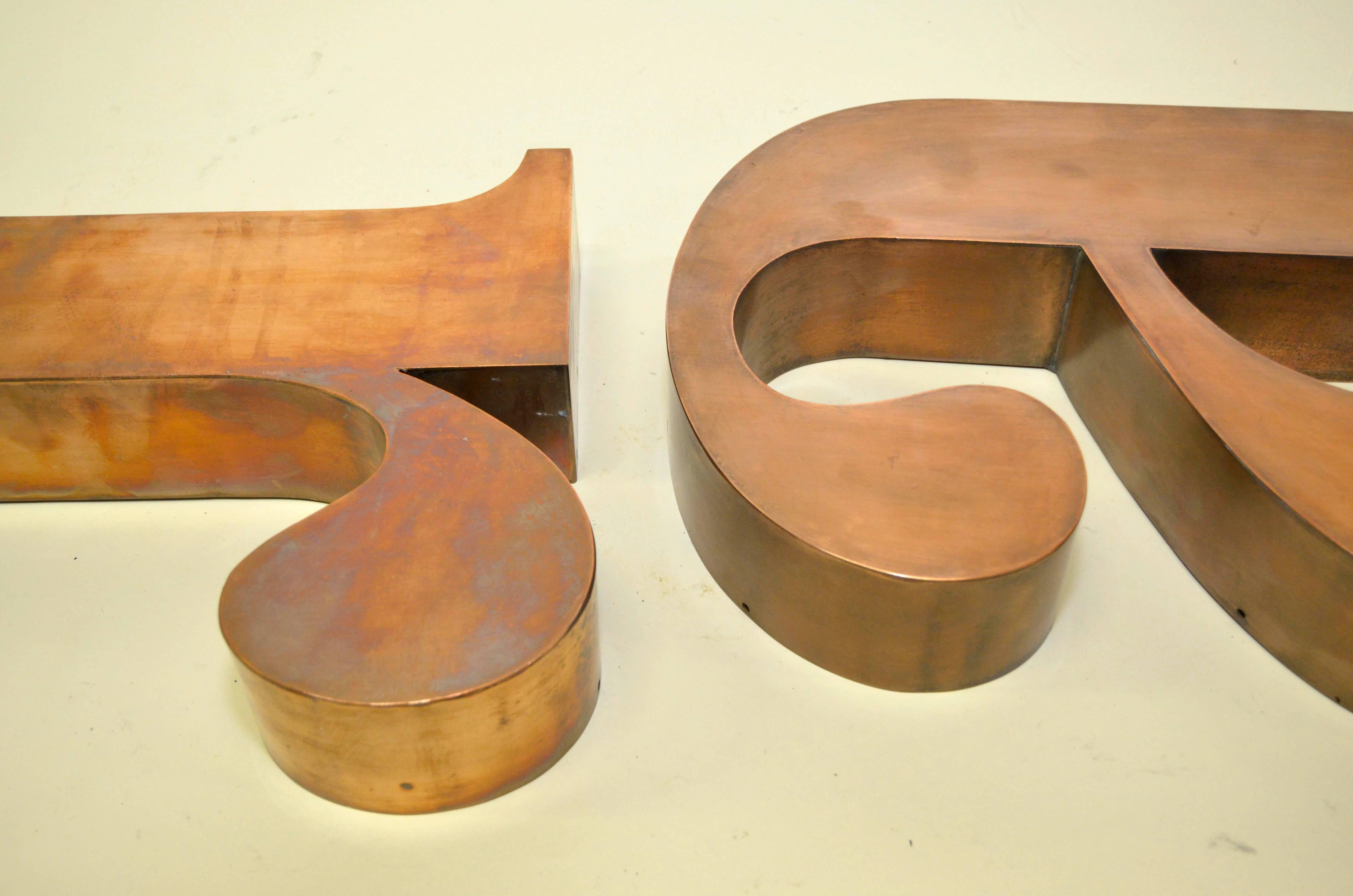 1960s Three Italian Lowercase Italics Letters ART in Copper 7