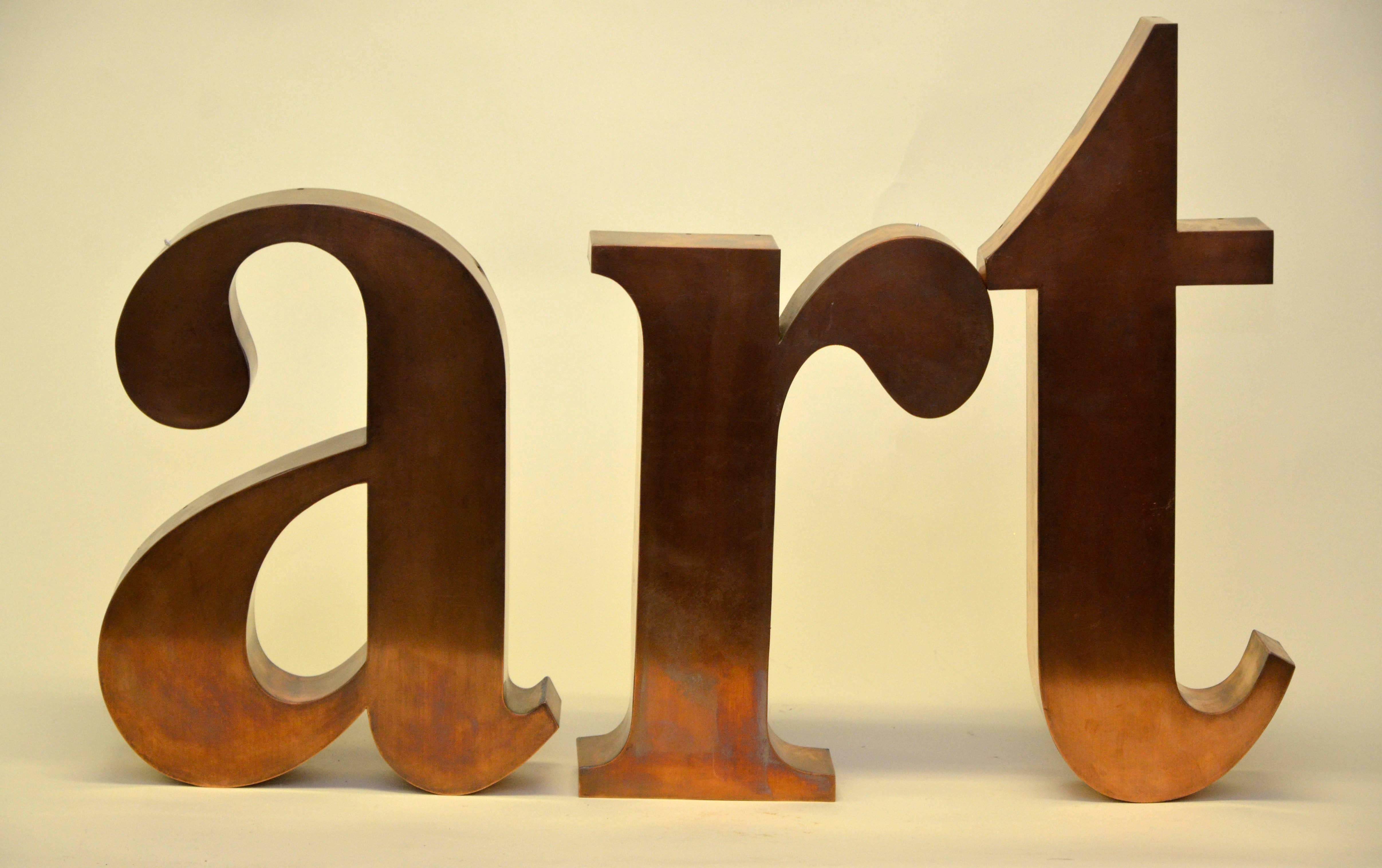 1960s Three Italian Lowercase Italics Letters ART in Copper 2