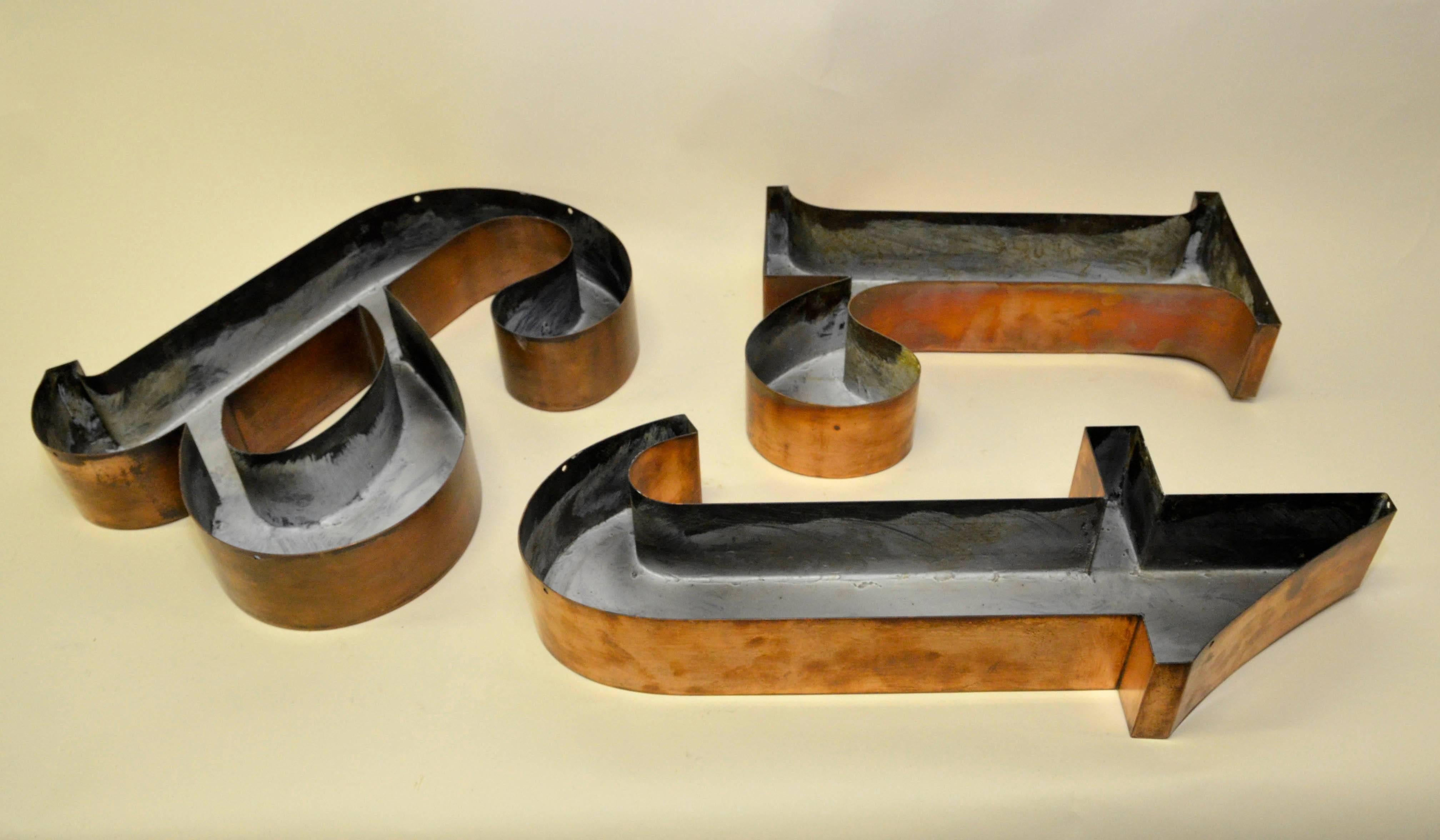 1960s Three Italian Lowercase Italics Letters ART in Copper 3