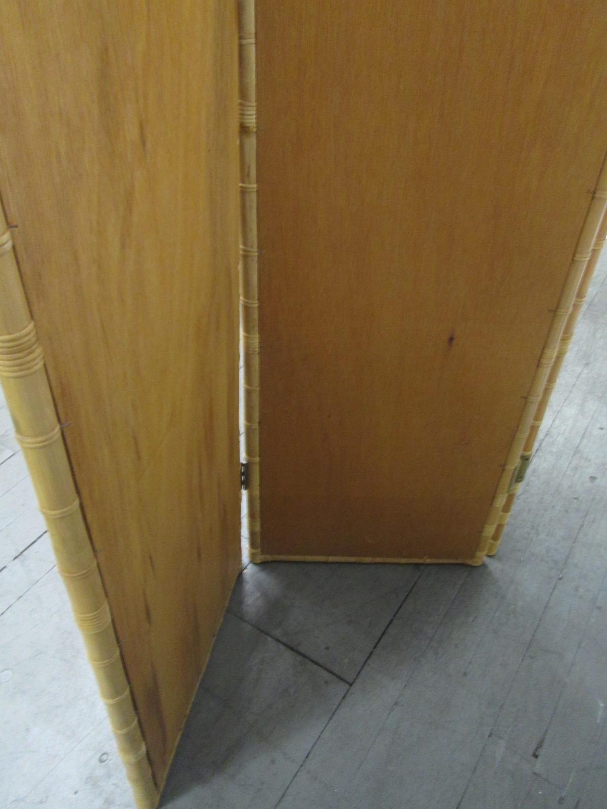1960s Three Panel Rattan and Mirror Floor Screen Room Divider 1