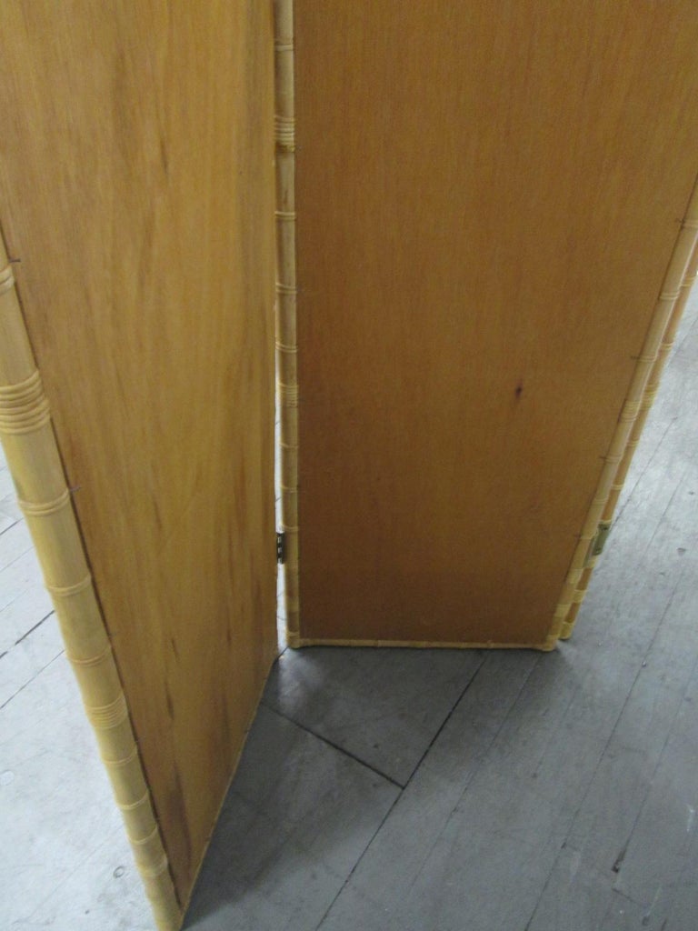 1960s Three Panel Rattan and Mirror Floor Screen Room Divider For Sale 1