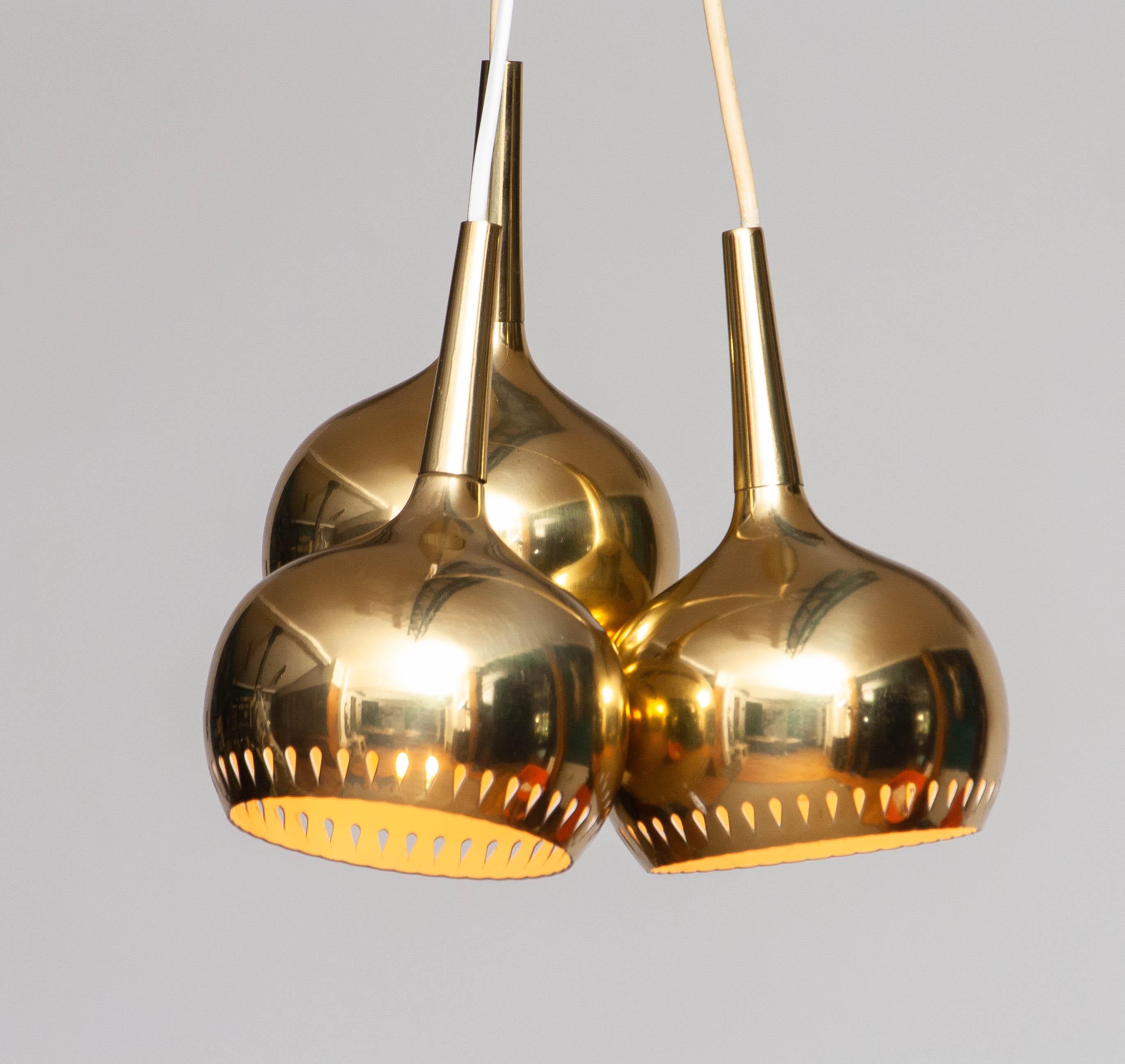 1960's Three Perforated Swedish Brass 'Window' Pendants by Hans Agne Jakobsson For Sale 1