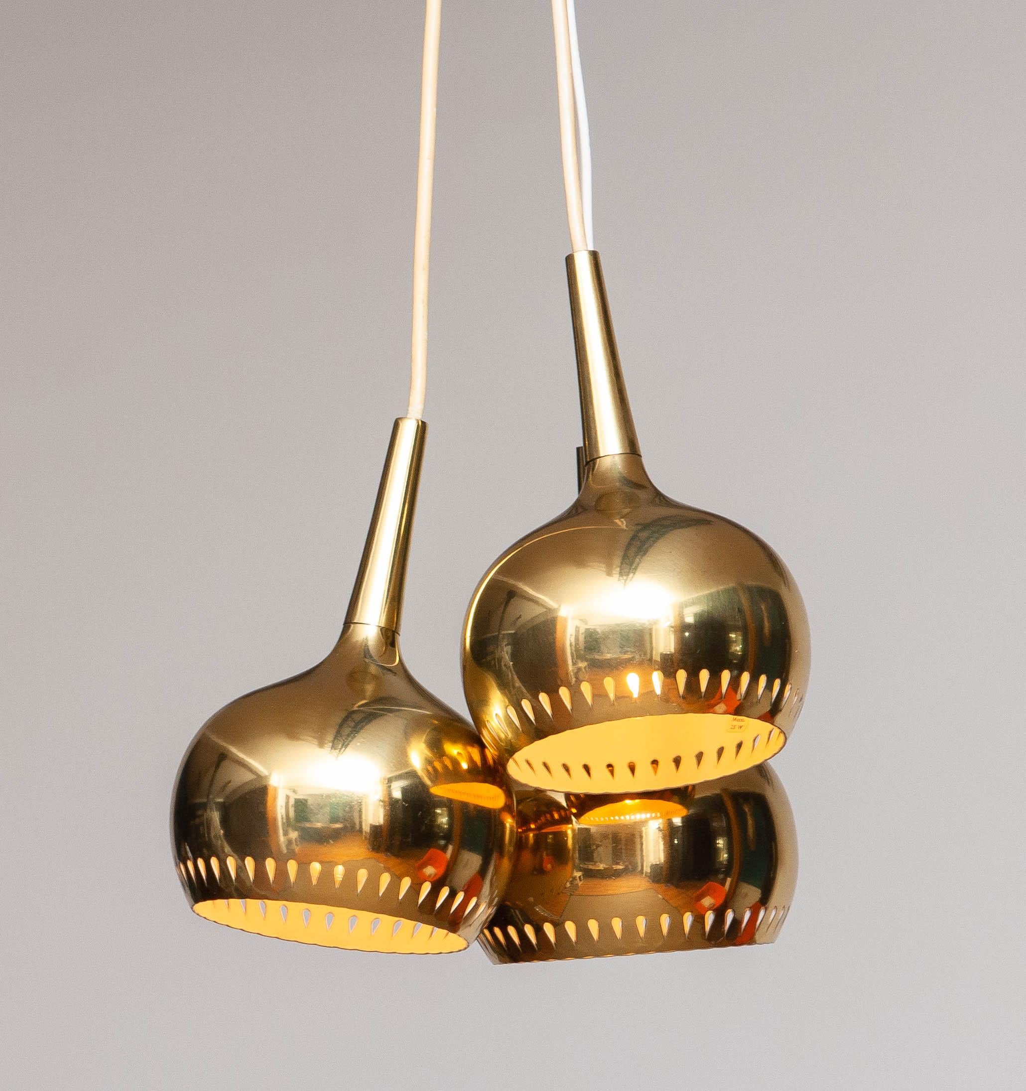 1960's Three Perforated Swedish Brass 'Window' Pendants by Hans Agne Jakobsson For Sale 2
