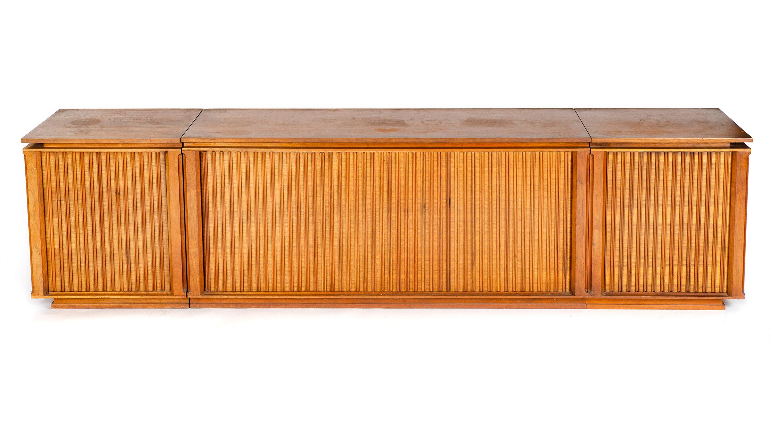 Mid-Century Modern 1960s Three-Piece Walnut Stereo Cabinet by Barzilay