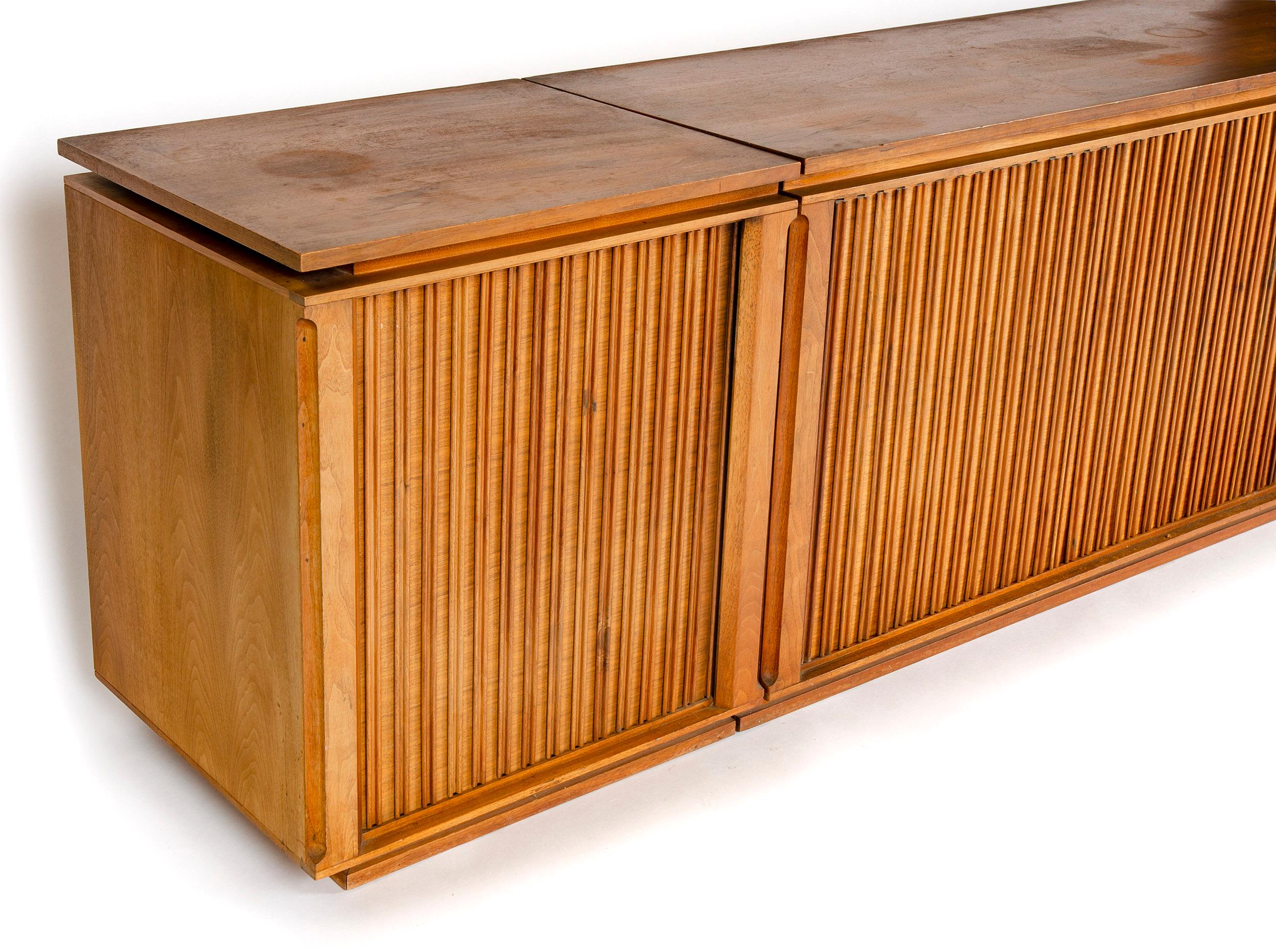American 1960s Three-Piece Walnut Stereo Cabinet by Barzilay
